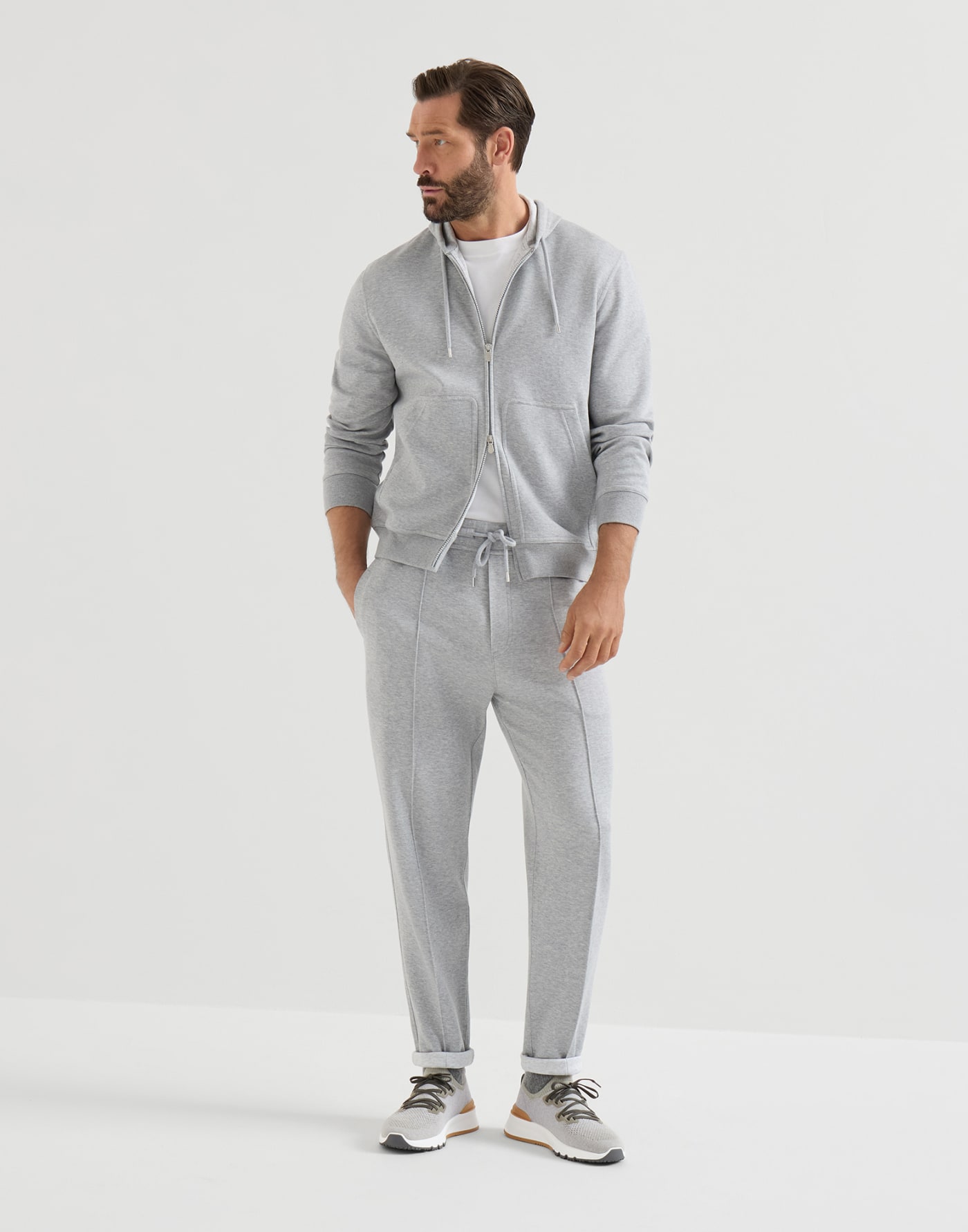 Cotton chiné knit runners Olive Man - Brunello Cucinelli