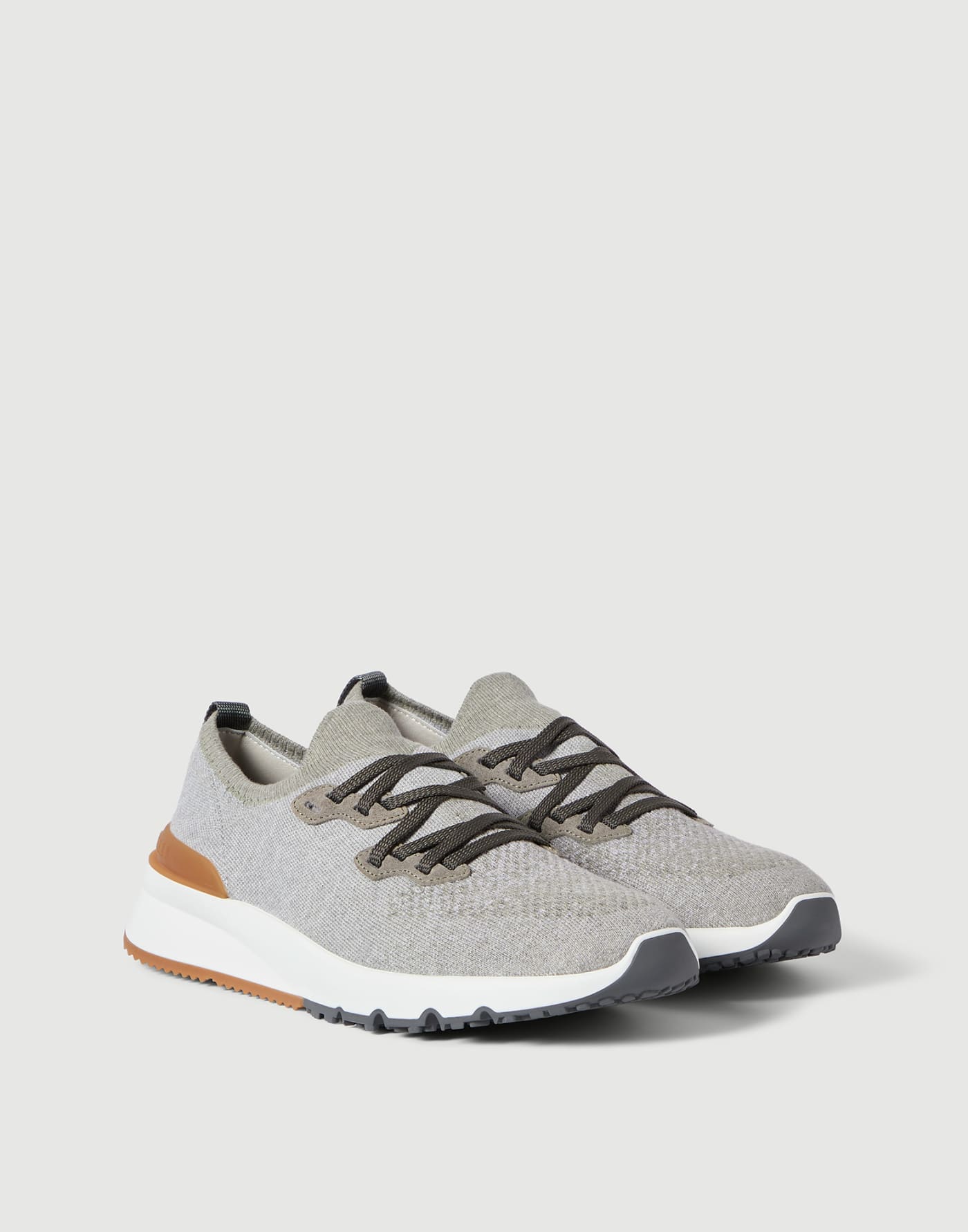 Cotton chiné knit runners Olive Man - Brunello Cucinelli
