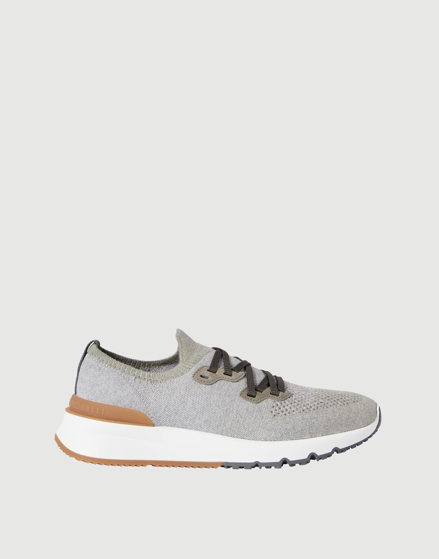 Cotton chiné knit runners Olive Man - Brunello Cucinelli