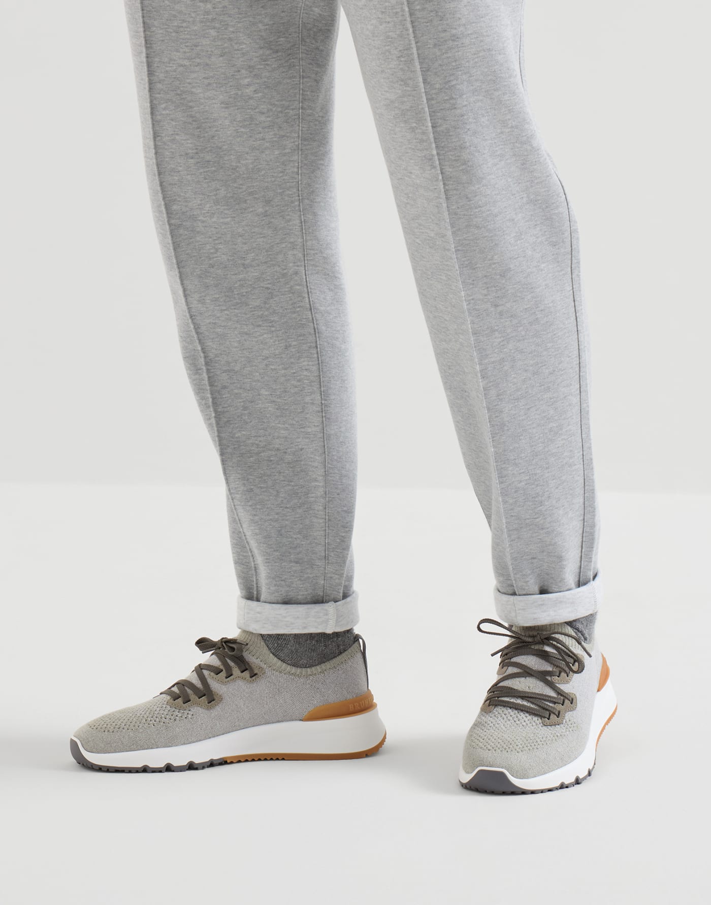 Cotton chiné knit runners Olive Man - Brunello Cucinelli