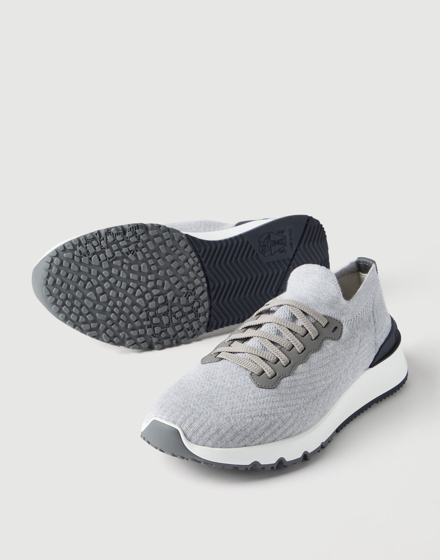 Cotton and calfskin runners Silver Man - Brunello Cucinelli