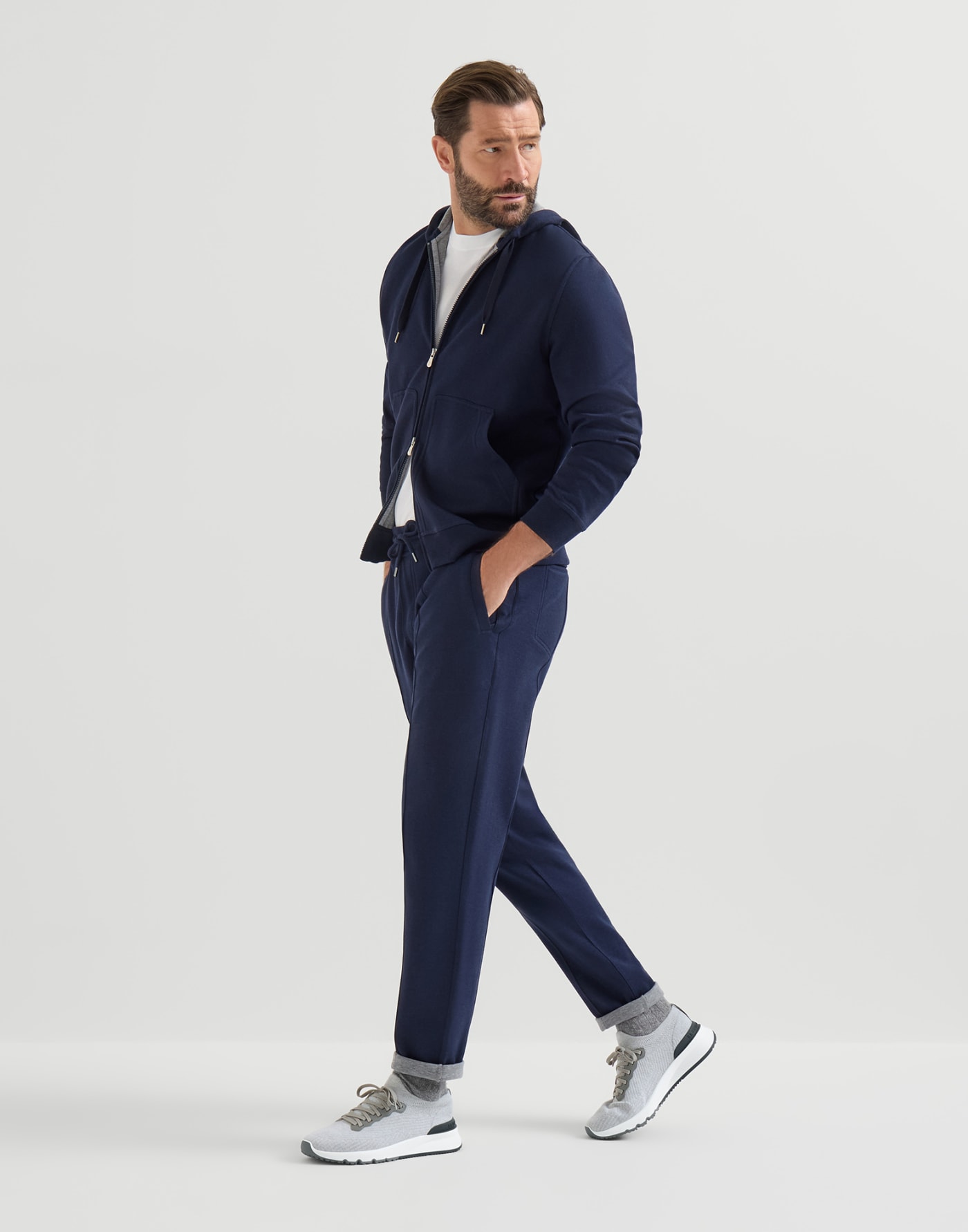 Cotton and calfskin runners Silver Man - Brunello Cucinelli