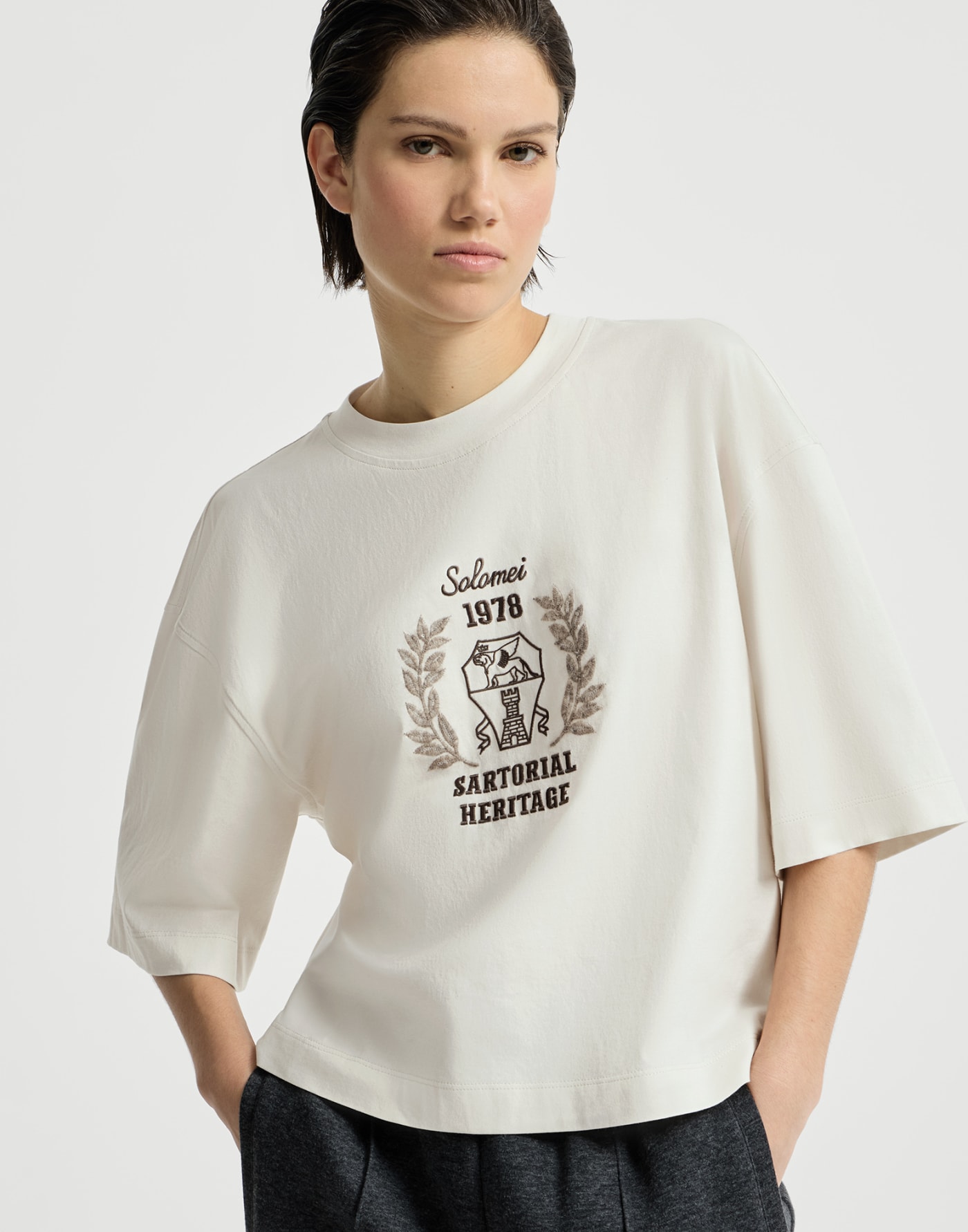 T-shirt with embroidery Butter Woman - Brunello Cucinelli