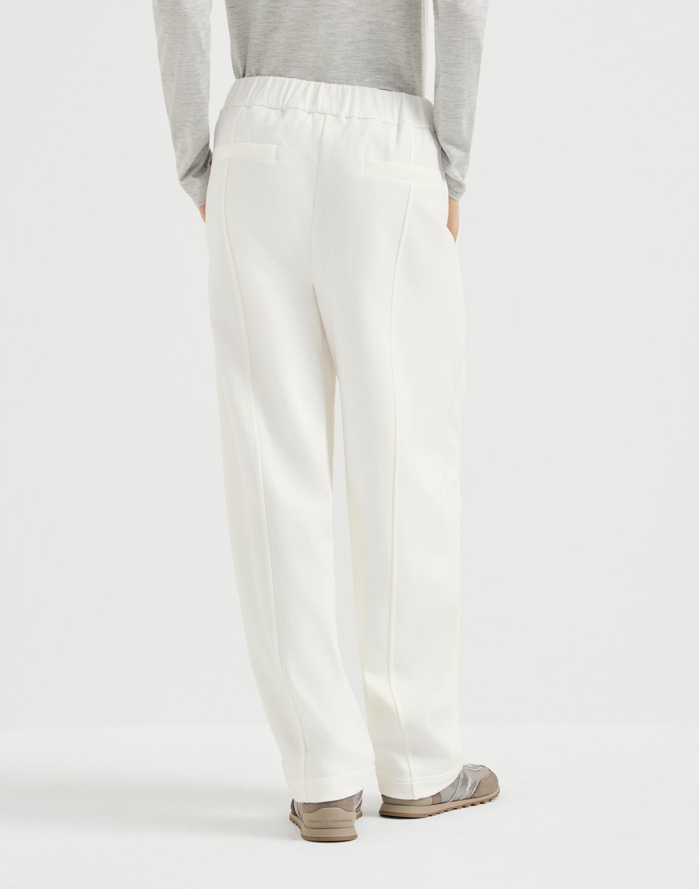 Smooth French terry pleated track trousers White Woman - Brunello Cucinelli