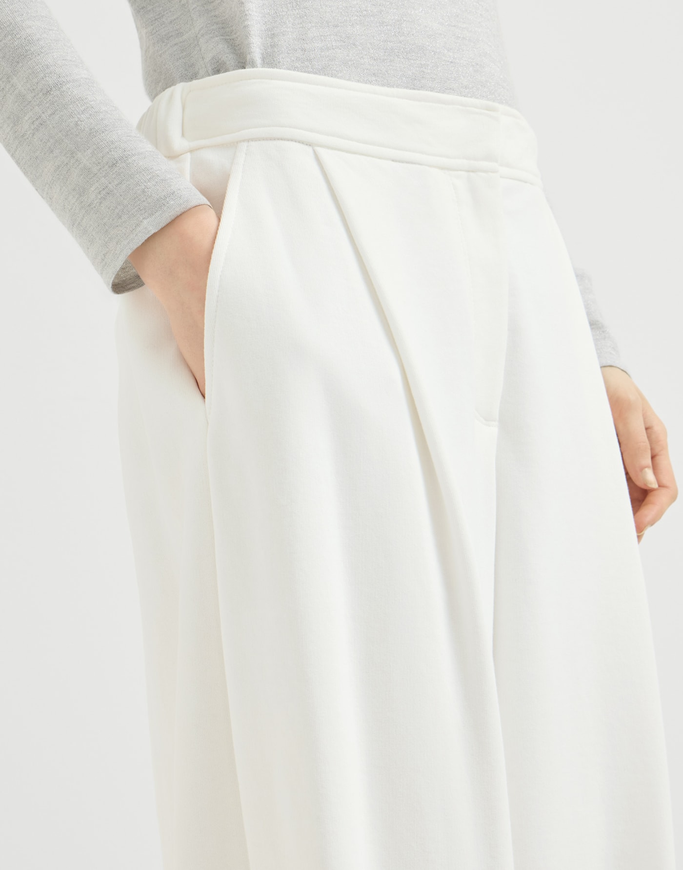 Smooth French terry pleated track trousers White Woman - Brunello Cucinelli