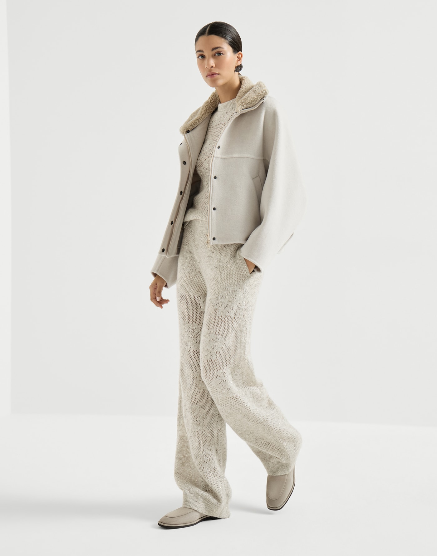 Lace flowers track trousers Buff Woman - Brunello Cucinelli