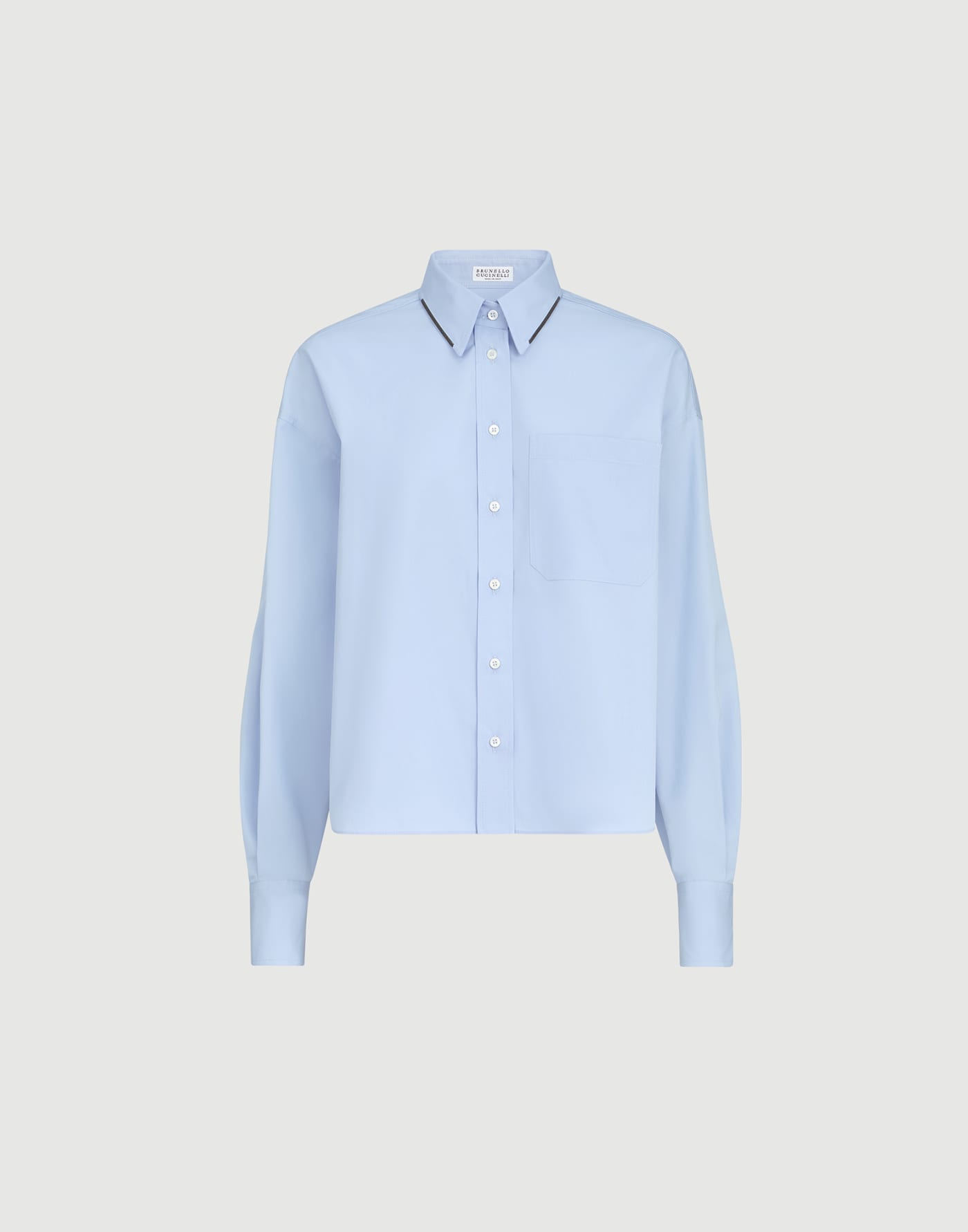Poplin shirt with monili Oxford Blue Woman - Brunello Cucinelli
