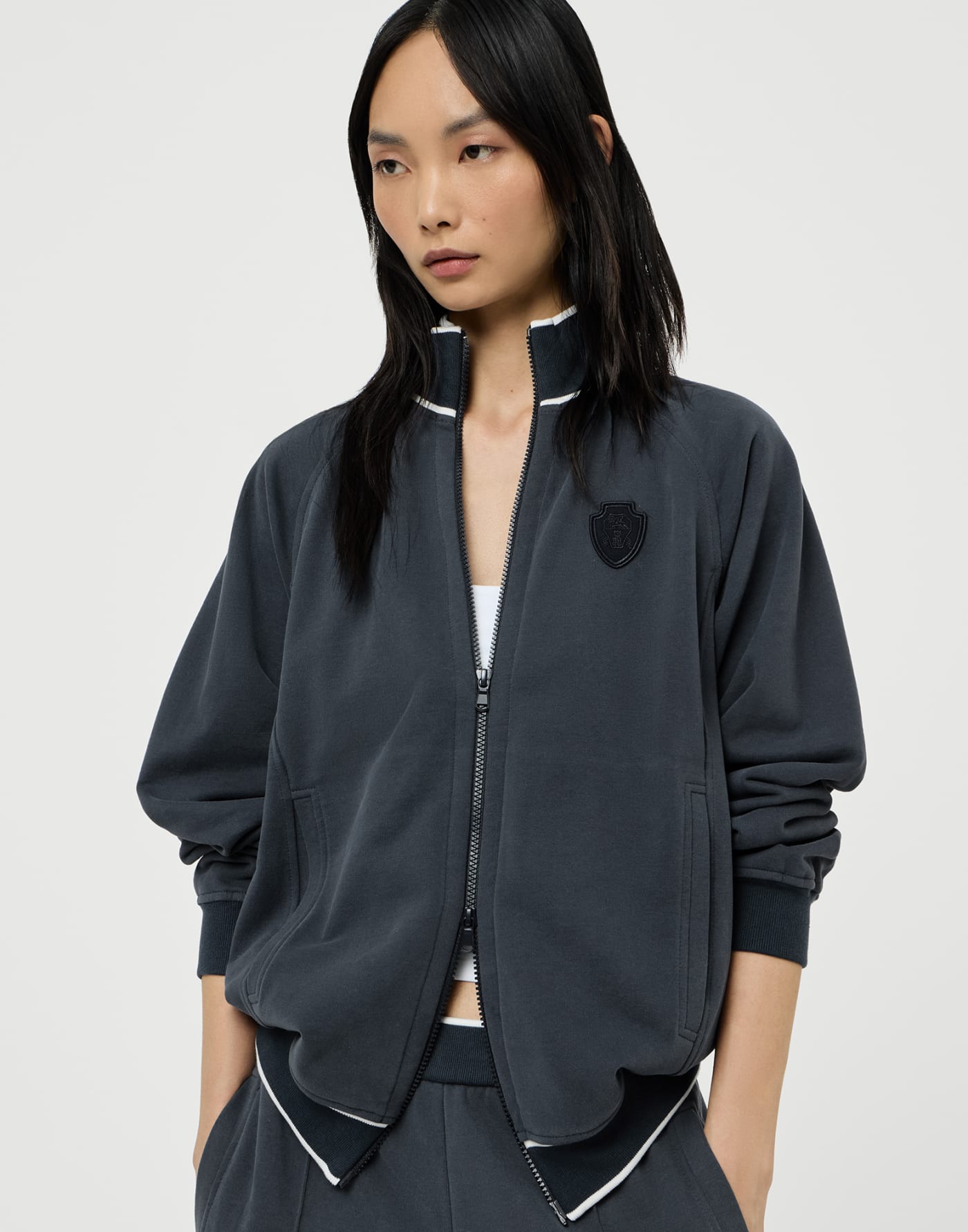 Smooth cotton French terry sweatshirt Navy Blue Woman - Brunello Cucinelli