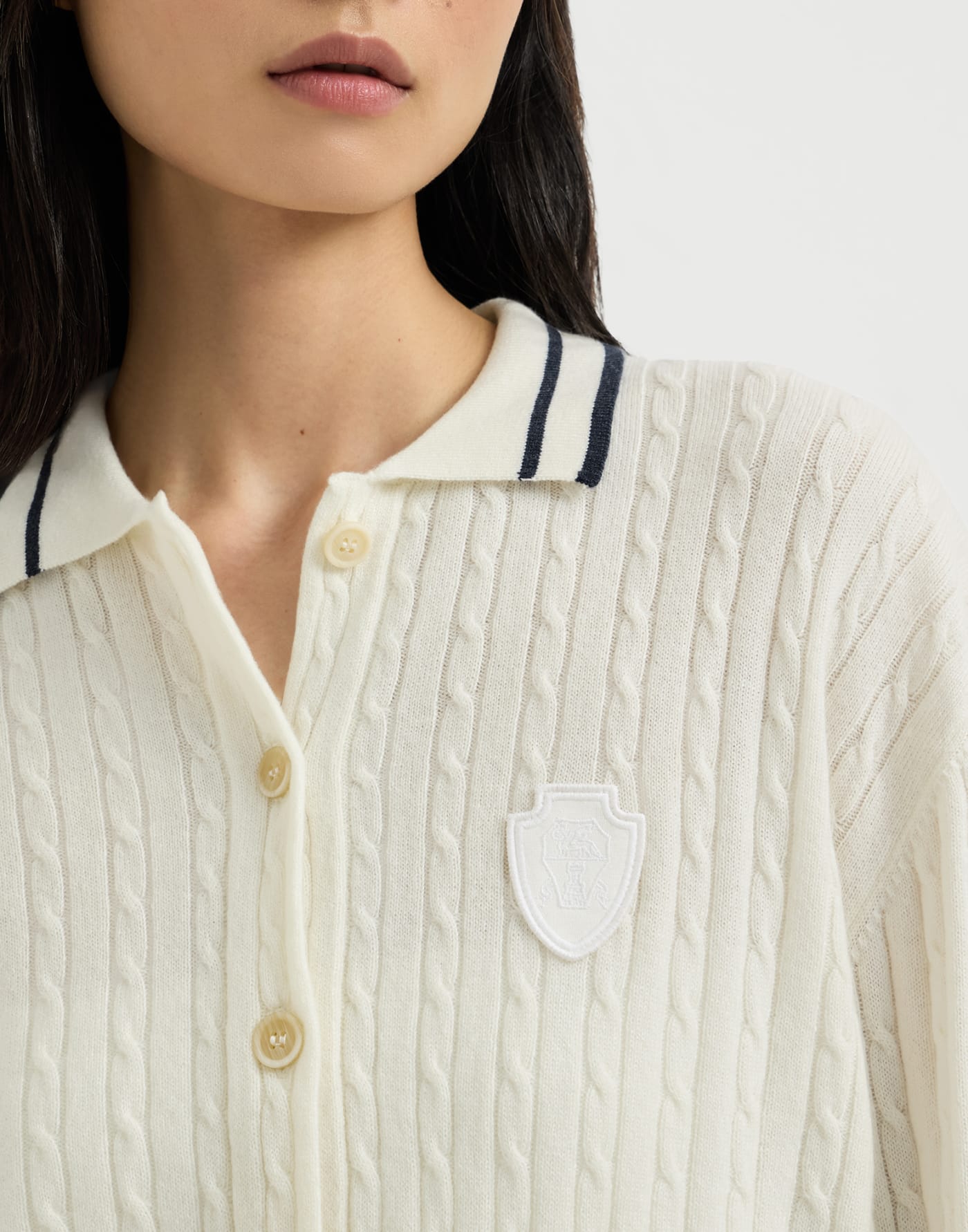 Cashmere cable knit polo shirt Milk Woman - Brunello Cucinelli