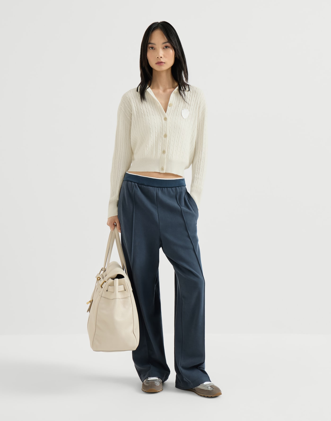 Cashmere cable knit polo shirt Milk Woman - Brunello Cucinelli