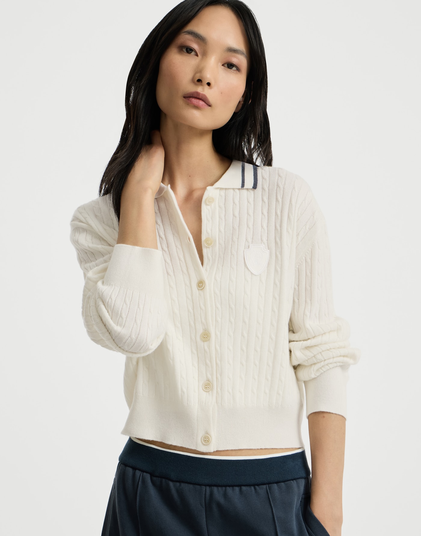 Cashmere cable knit polo shirt Milk Woman - Brunello Cucinelli
