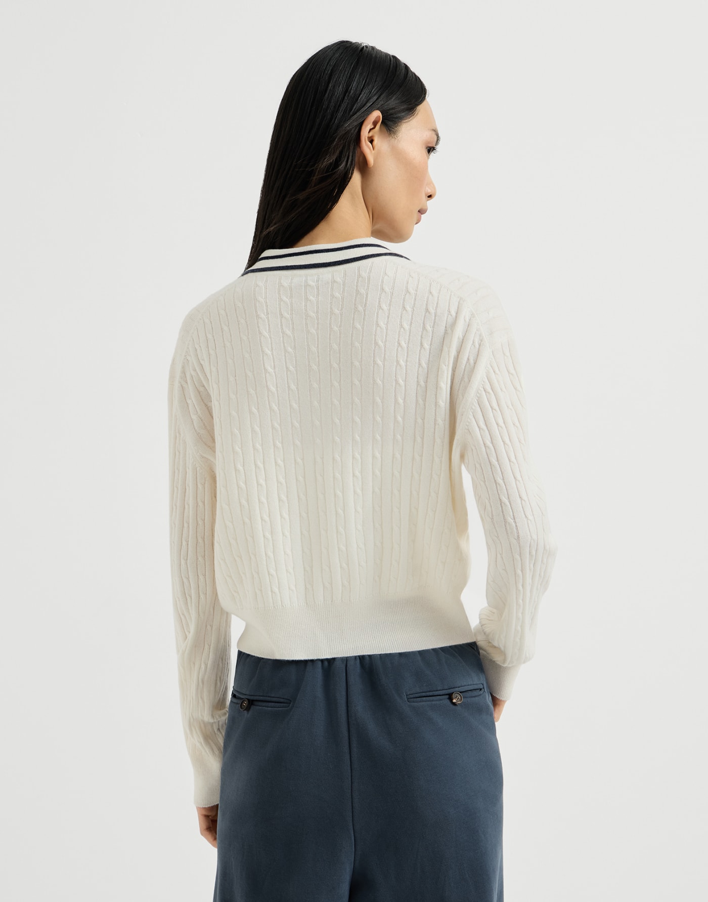 Cashmere cable knit polo shirt Milk Woman - Brunello Cucinelli