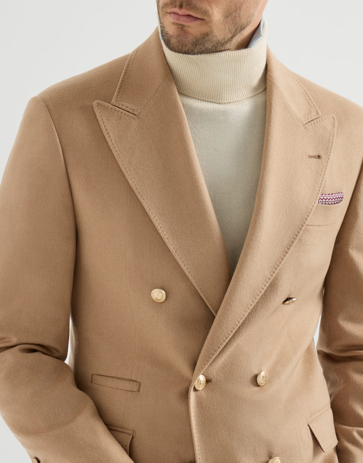 Veste demi-croisée en flanelle Chameau Homme - Brunello Cucinelli