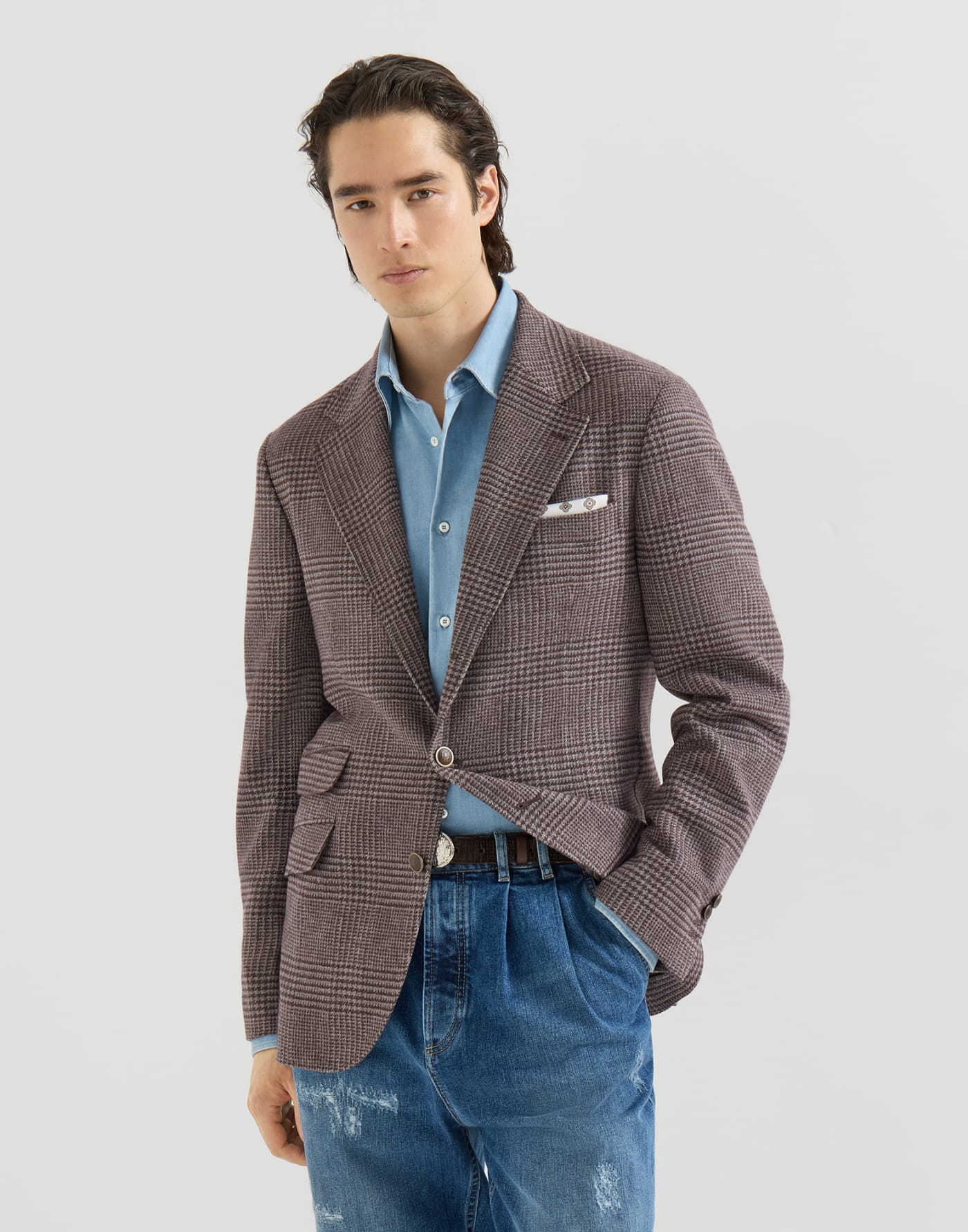 Prince of Wales Cavallo blazer Blueberry Man - Brunello Cucinelli