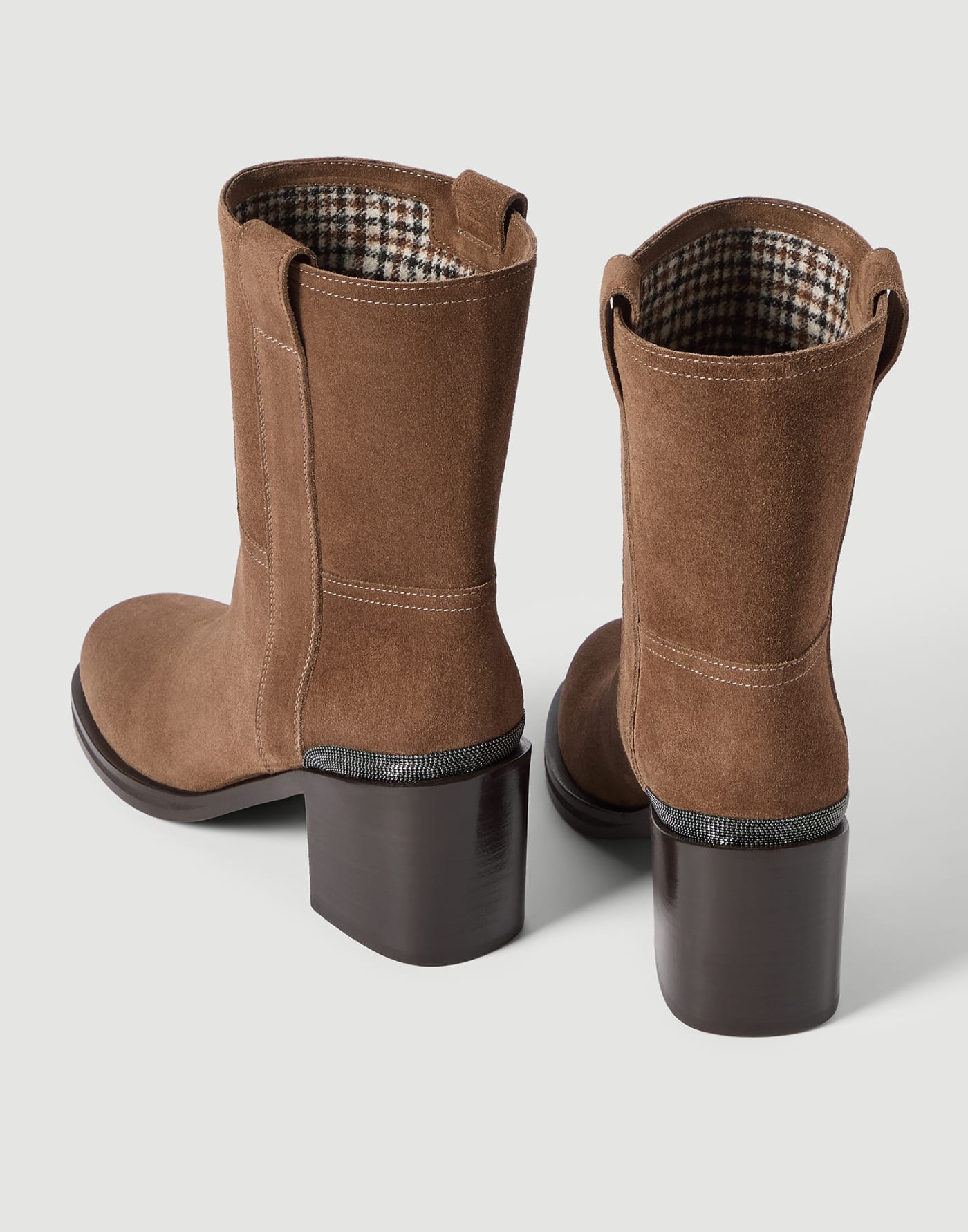 Suede boots with monili Caramel Woman - Brunello Cucinelli