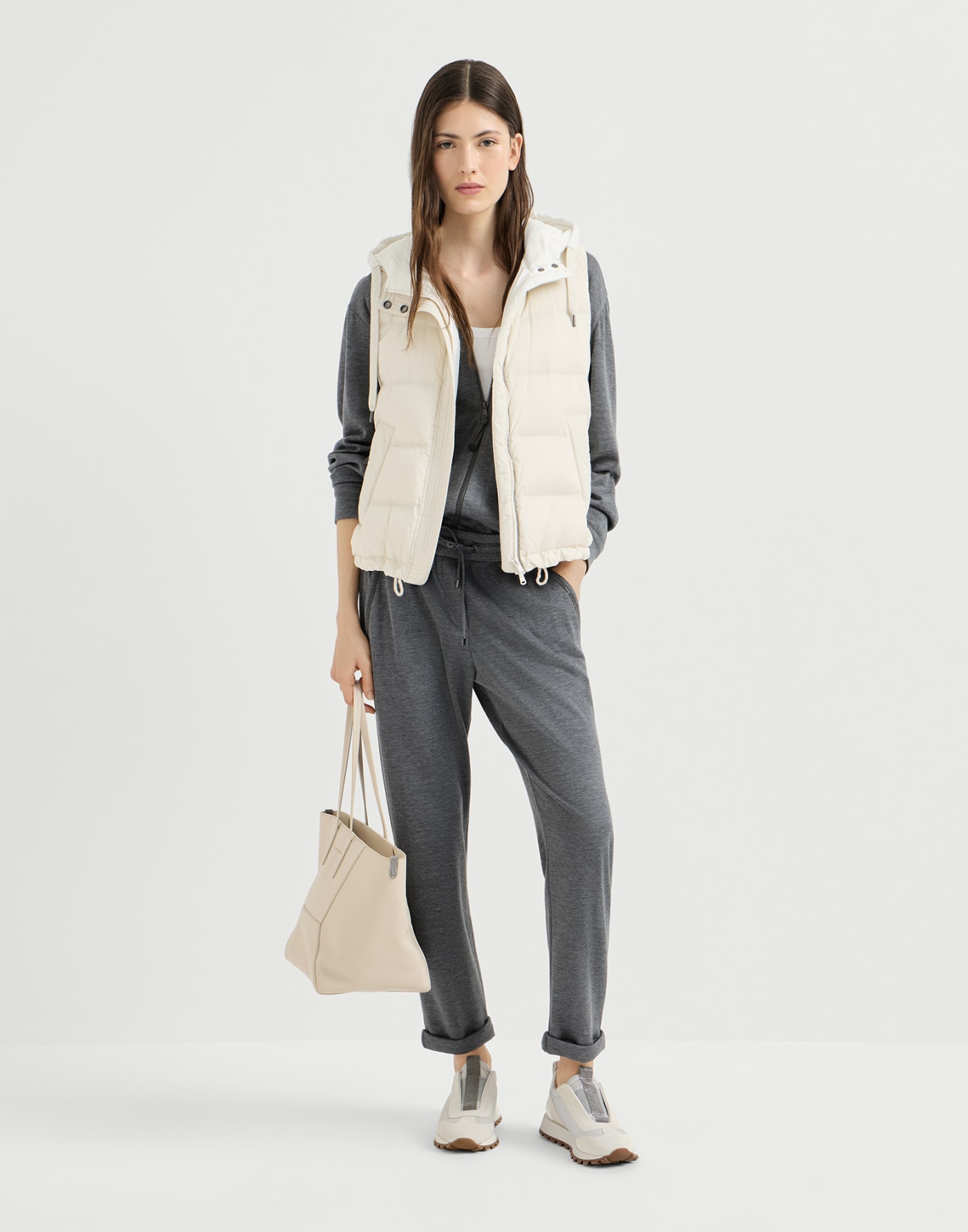 Sneakers aus Veloursleder mit Monili Weiß Damen - Brunello Cucinelli
