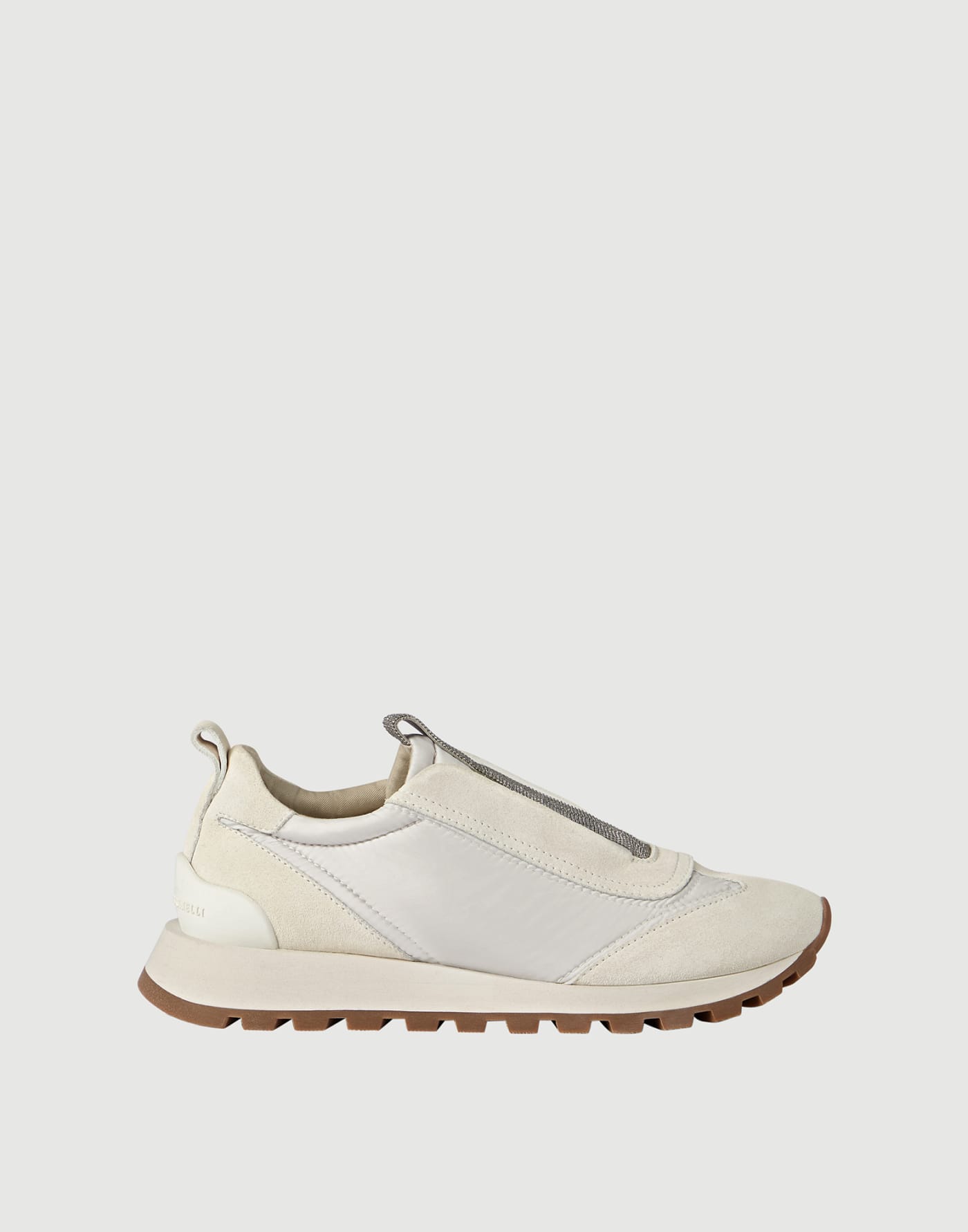 Sneakers aus Veloursleder mit Monili Weiß Damen - Brunello Cucinelli