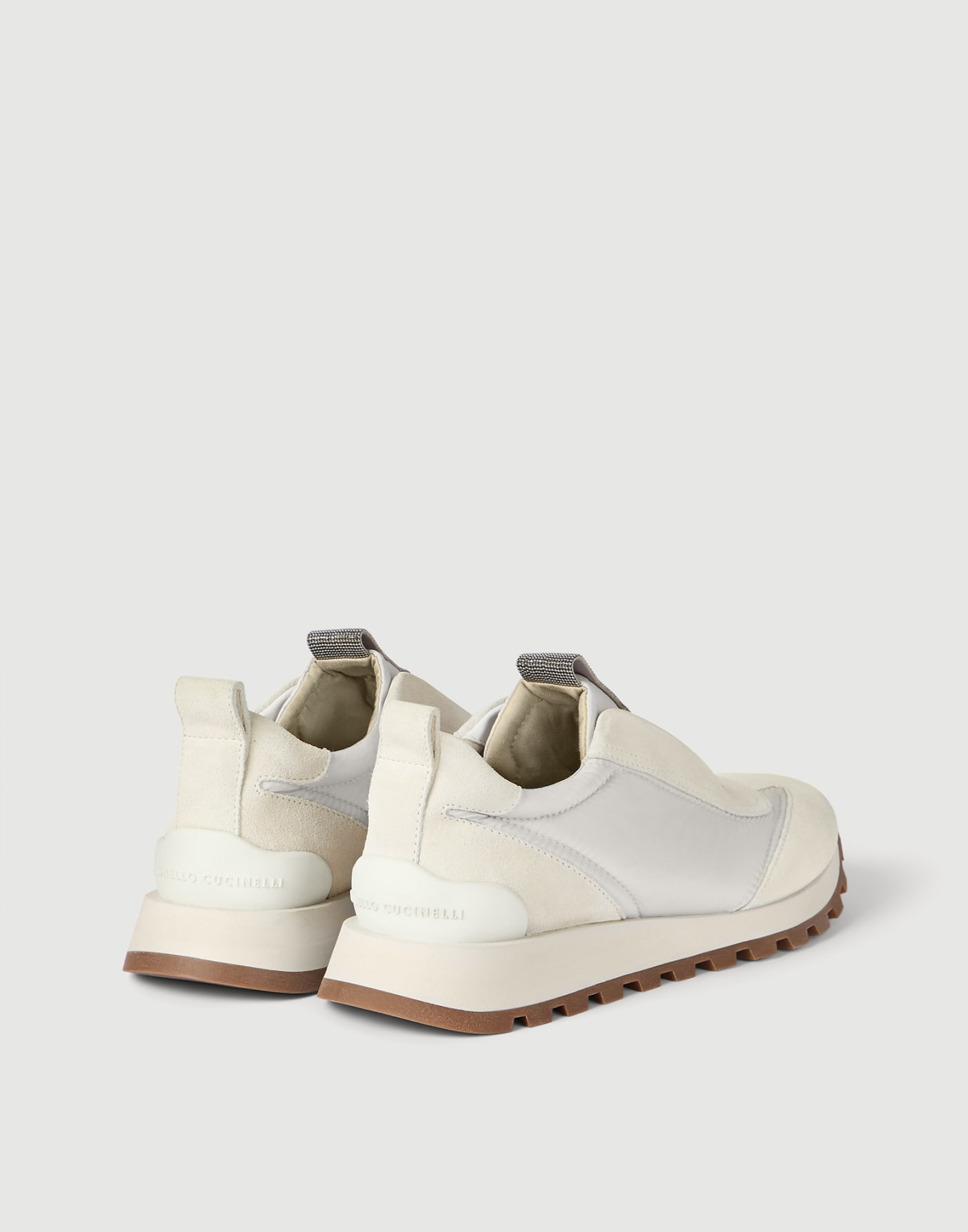 Sneakers aus Veloursleder mit Monili Weiß Damen - Brunello Cucinelli