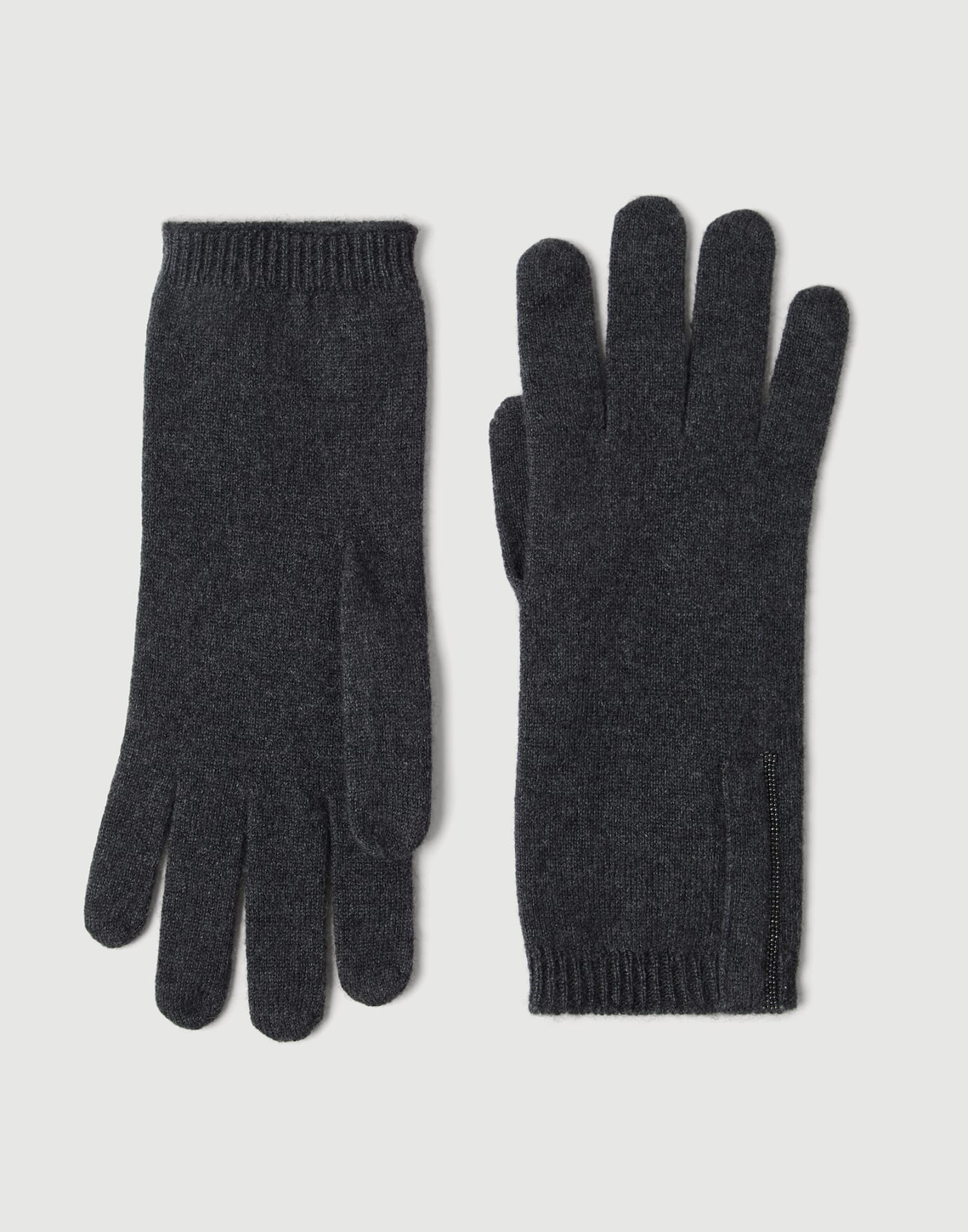Cashmere knit gloves with monili Lignite Grey Woman - Brunello Cucinelli
