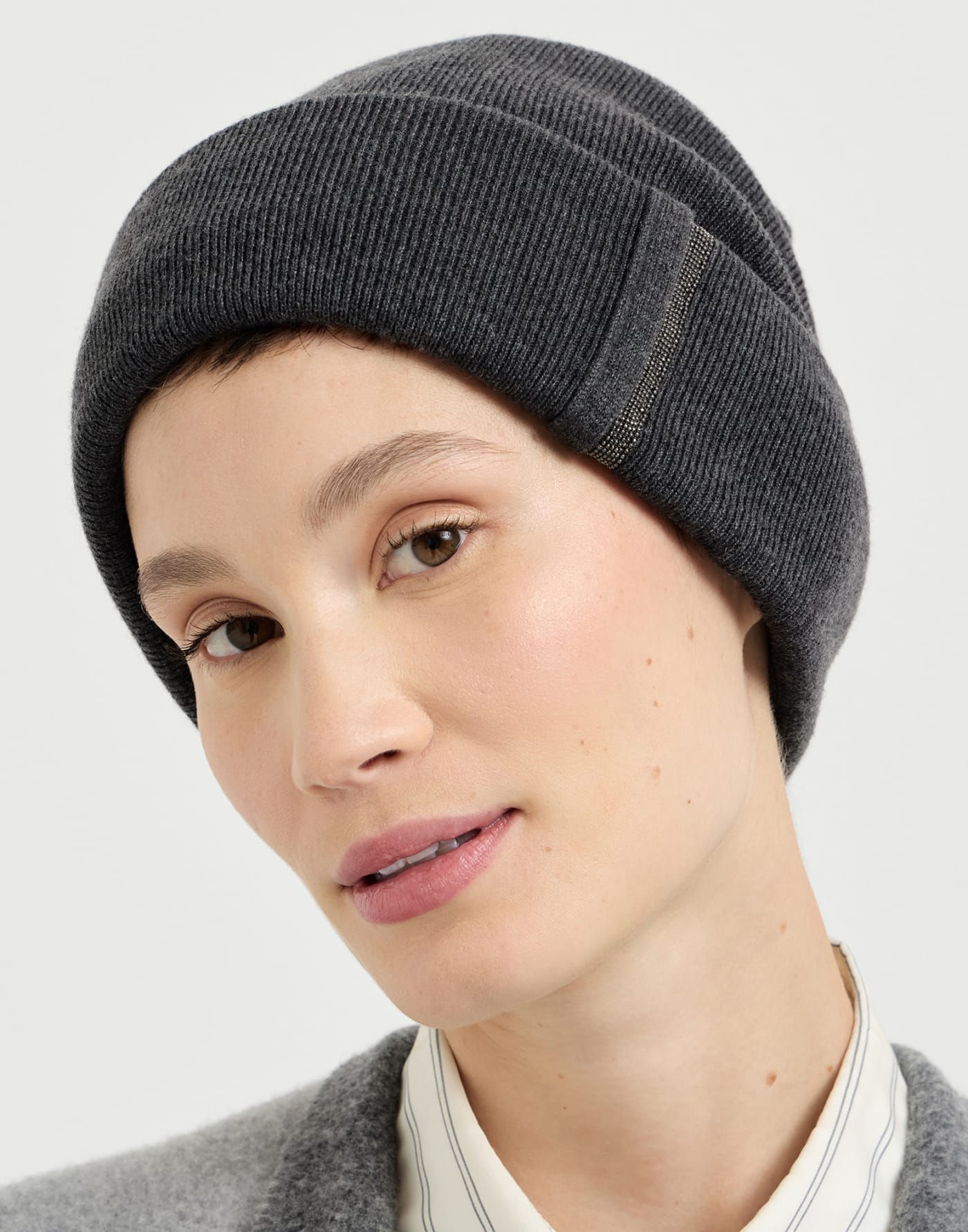 Knit beanie Lignite Grey Woman - Brunello Cucinelli
