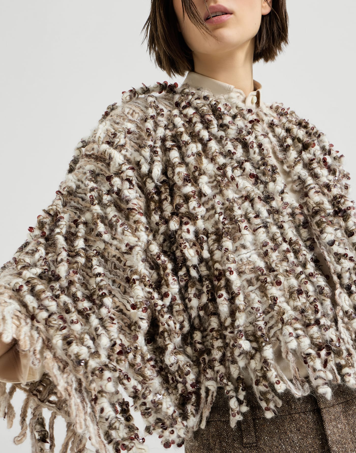 Dazzling Twist Embroidery cardigan Brown Woman - Brunello Cucinelli