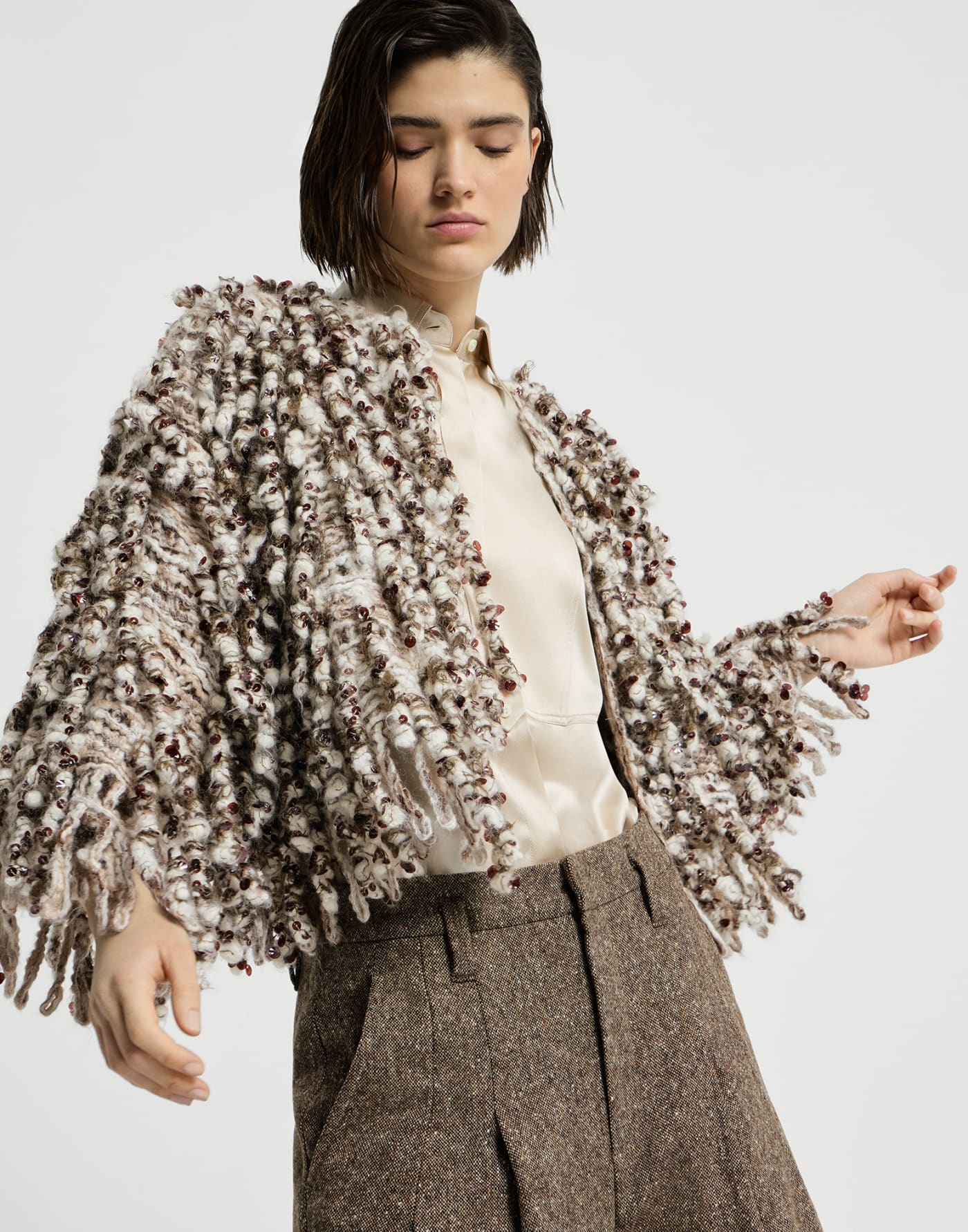 Dazzling Twist Embroidery cardigan Brown Woman - Brunello Cucinelli
