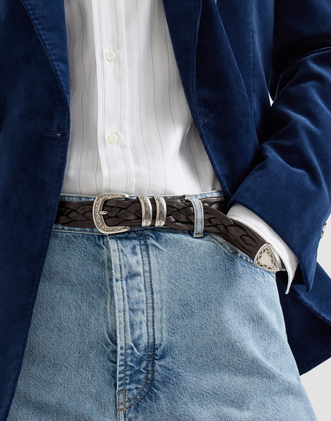 Calfskin braided belt Brown Man - Brunello Cucinelli