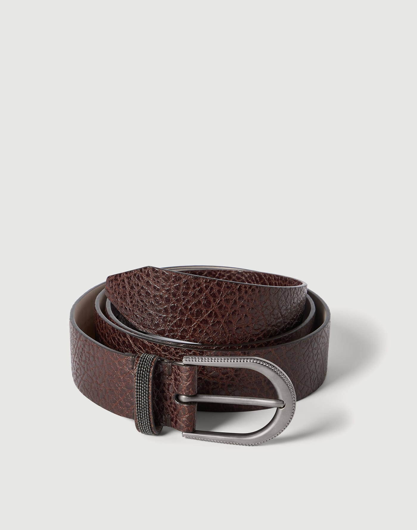 Glossy hammered calfskin belt Brown Woman - Brunello Cucinelli