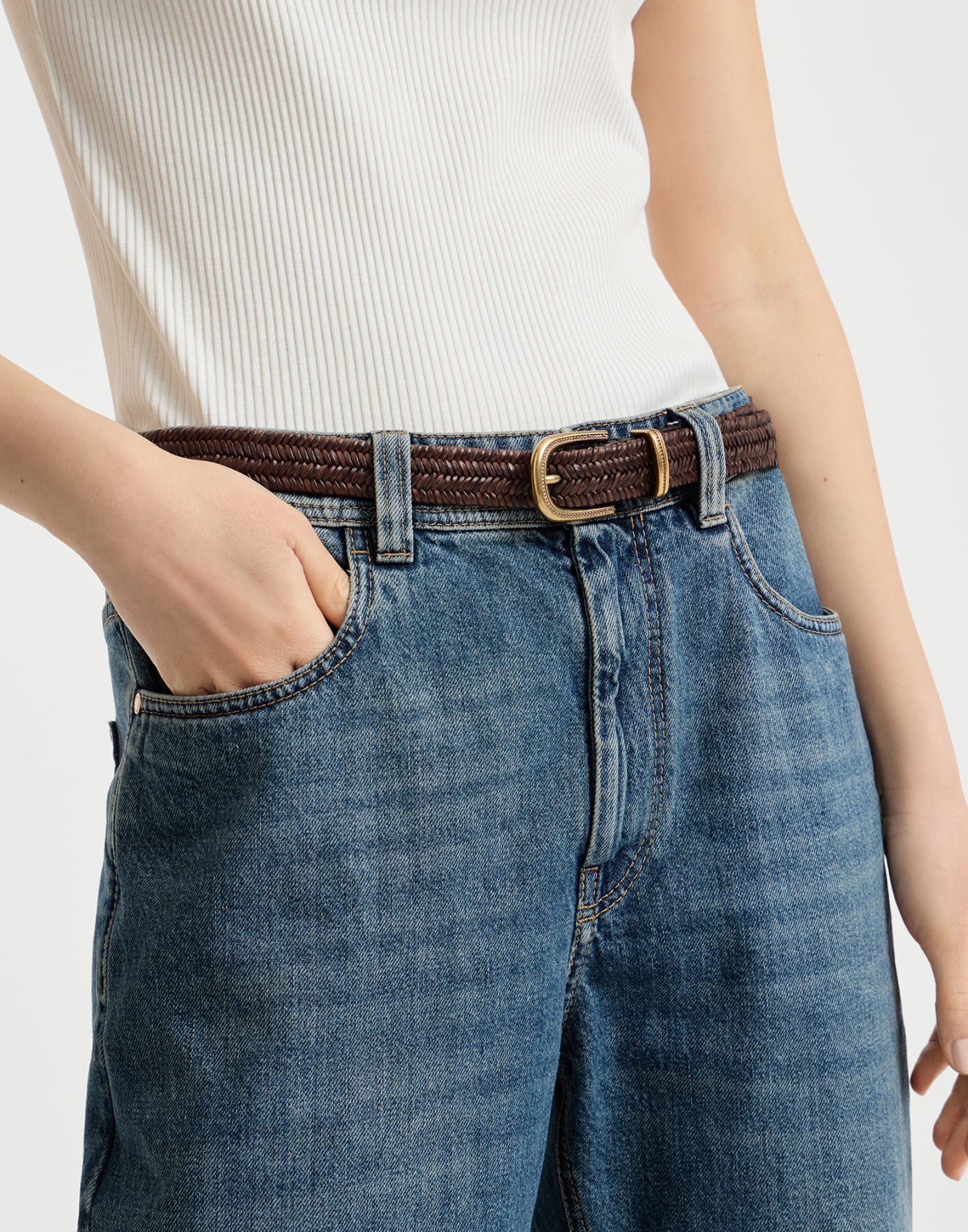 Braided leather belt Brown Woman - Brunello Cucinelli
