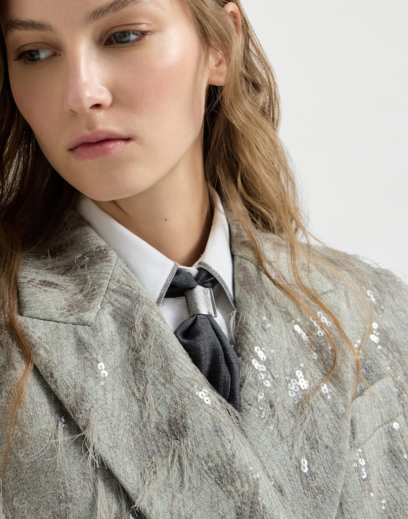 Vest with dazzling lynx embroidery Grey Woman - Brunello Cucinelli