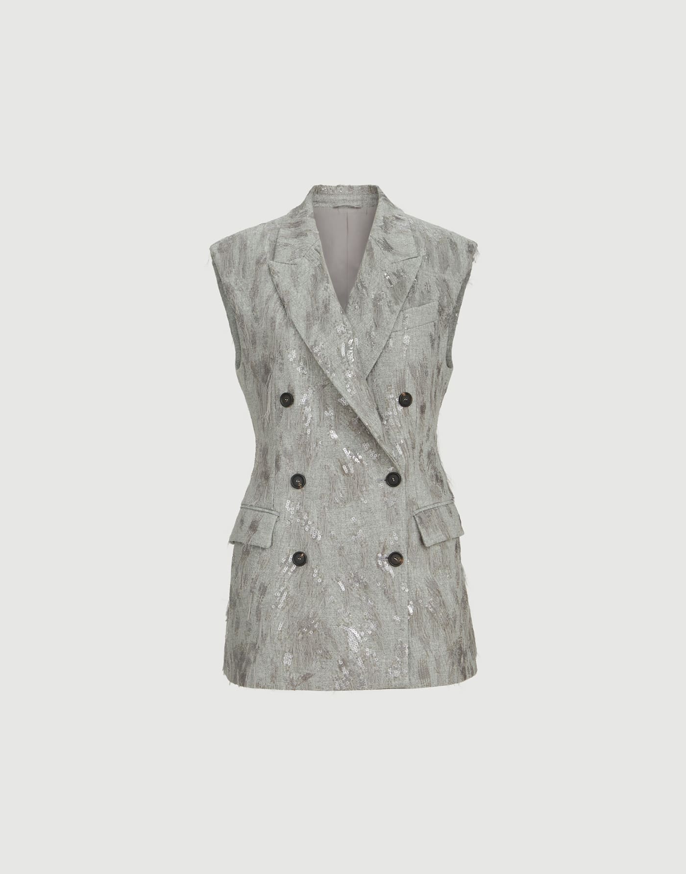Vest with dazzling lynx embroidery Grey Woman - Brunello Cucinelli