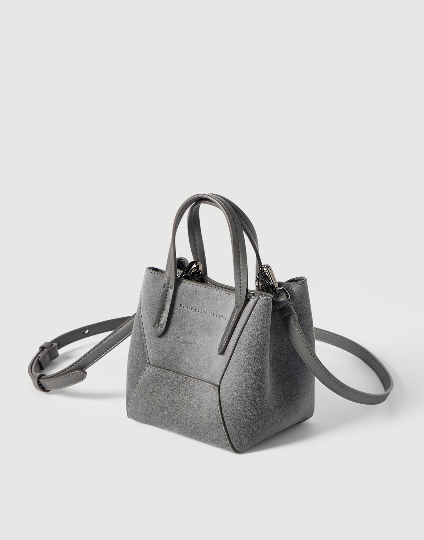 BC Duo mini bag in suede with monili Stone Grey Woman - Brunello Cucinelli