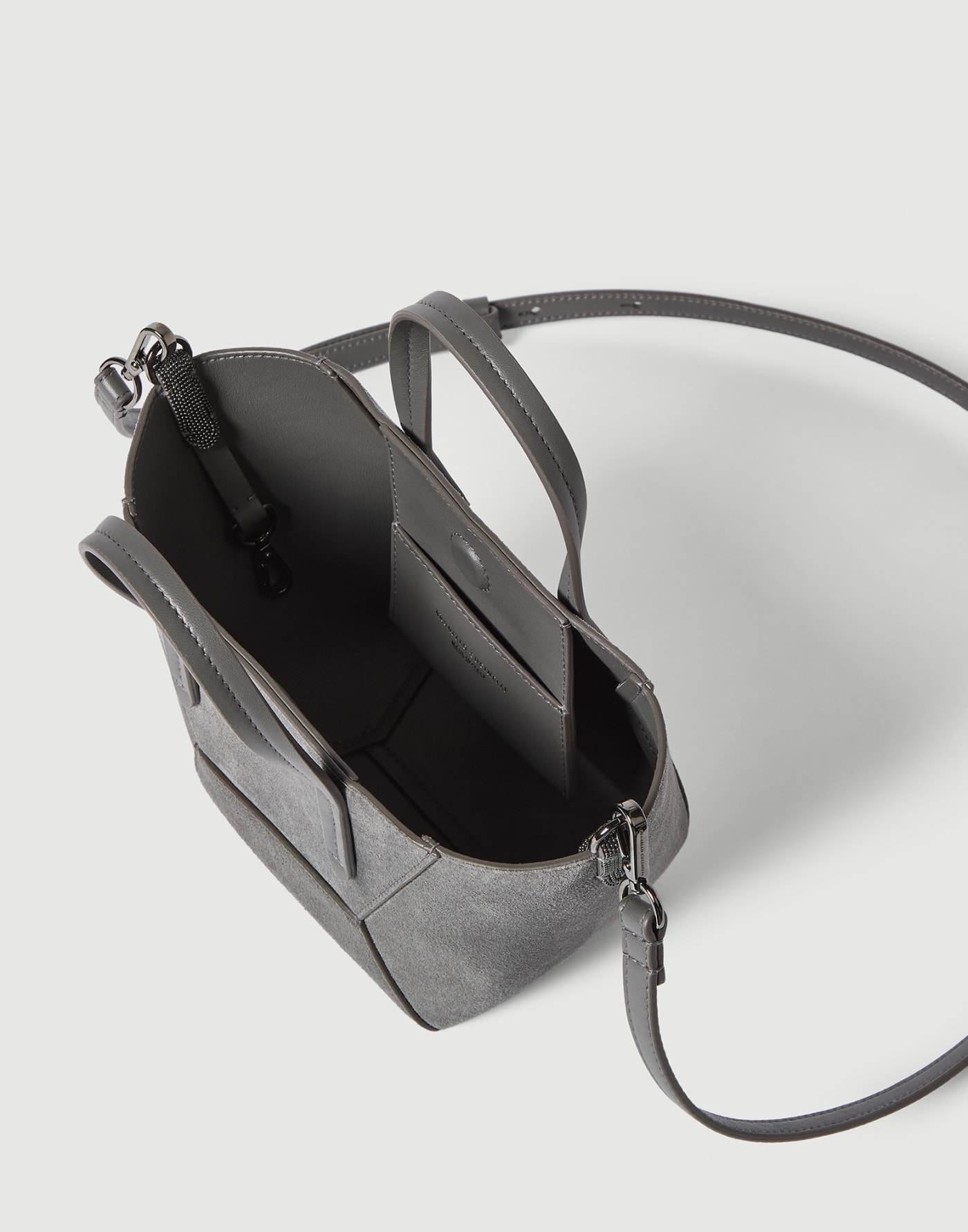 BC Duo mini bag in suede with monili Stone Grey Woman - Brunello Cucinelli