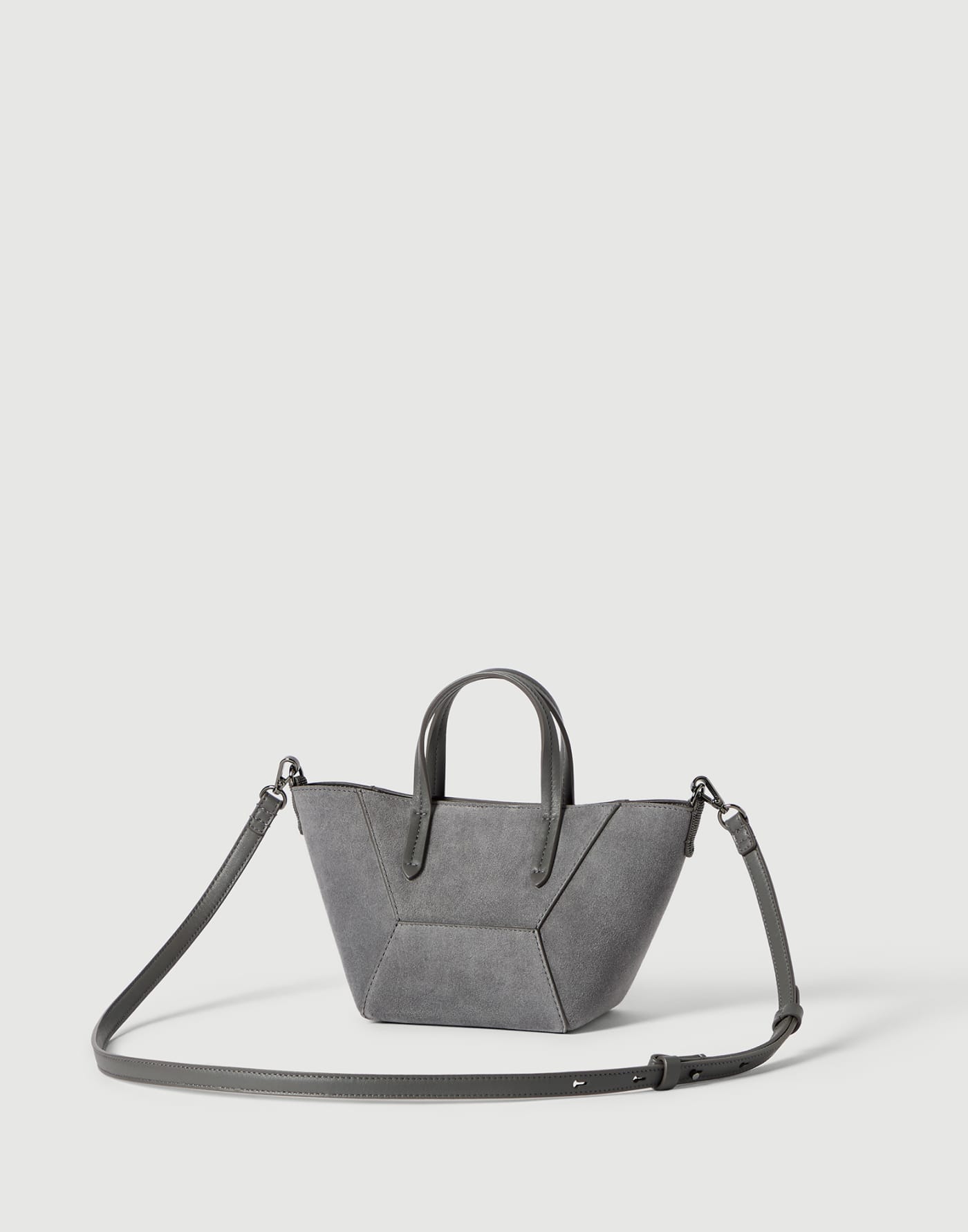 BC Duo mini bag in suede with monili Stone Grey Woman - Brunello Cucinelli