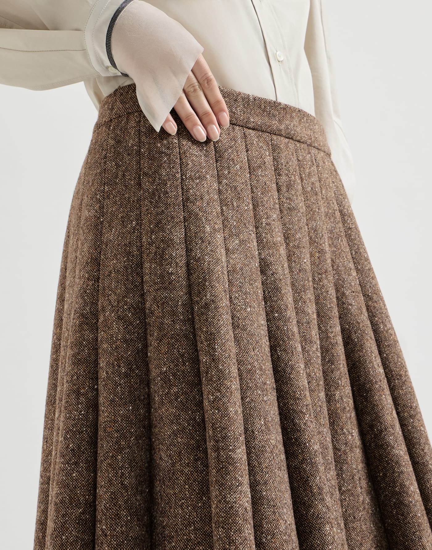Gonna Pleated in donegal Marrone Chiaro Donna - Brunello Cucinelli