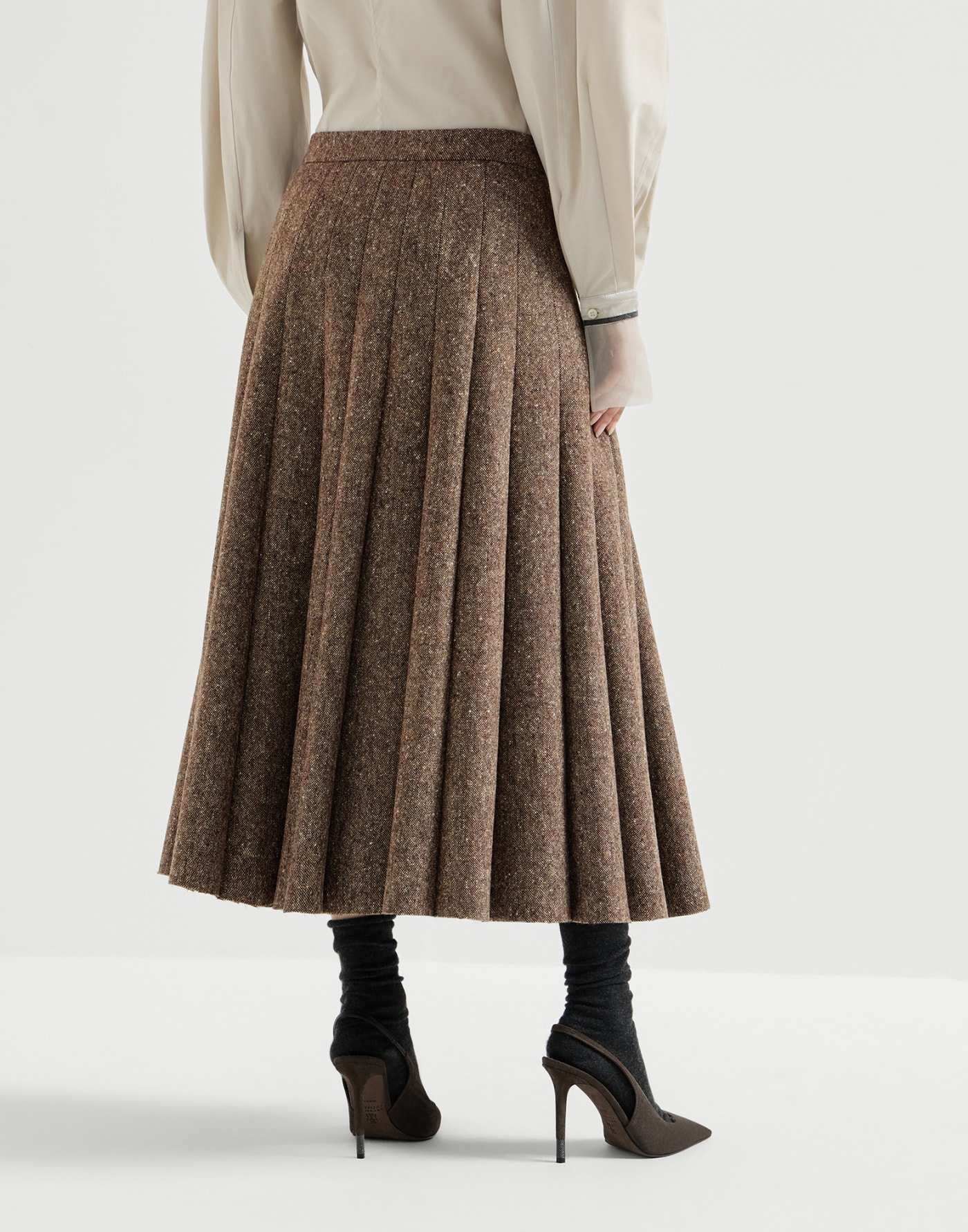Gonna Pleated in donegal Marrone Chiaro Donna - Brunello Cucinelli