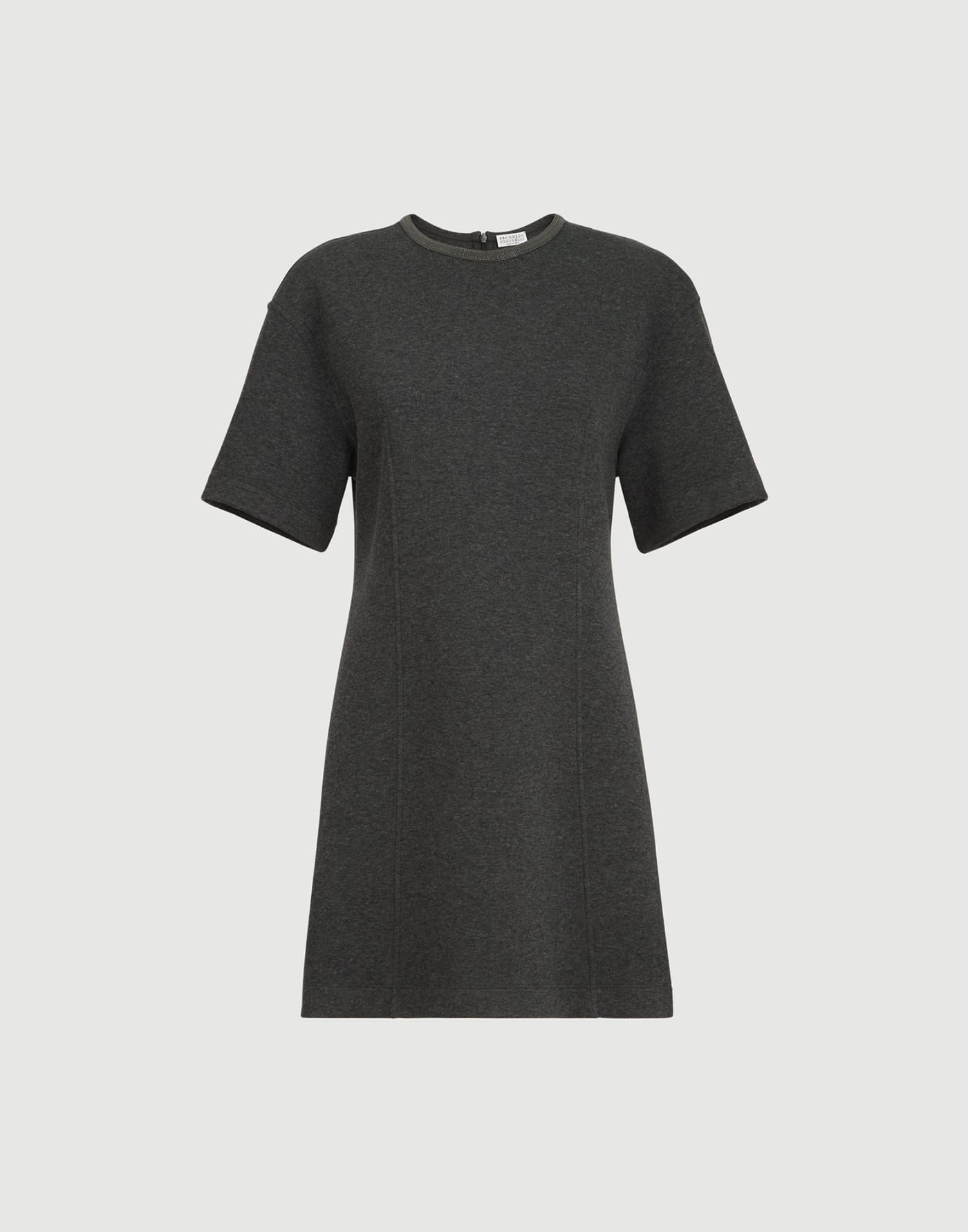 T-shirt dress with precious collar Anthracite Woman - Brunello Cucinelli