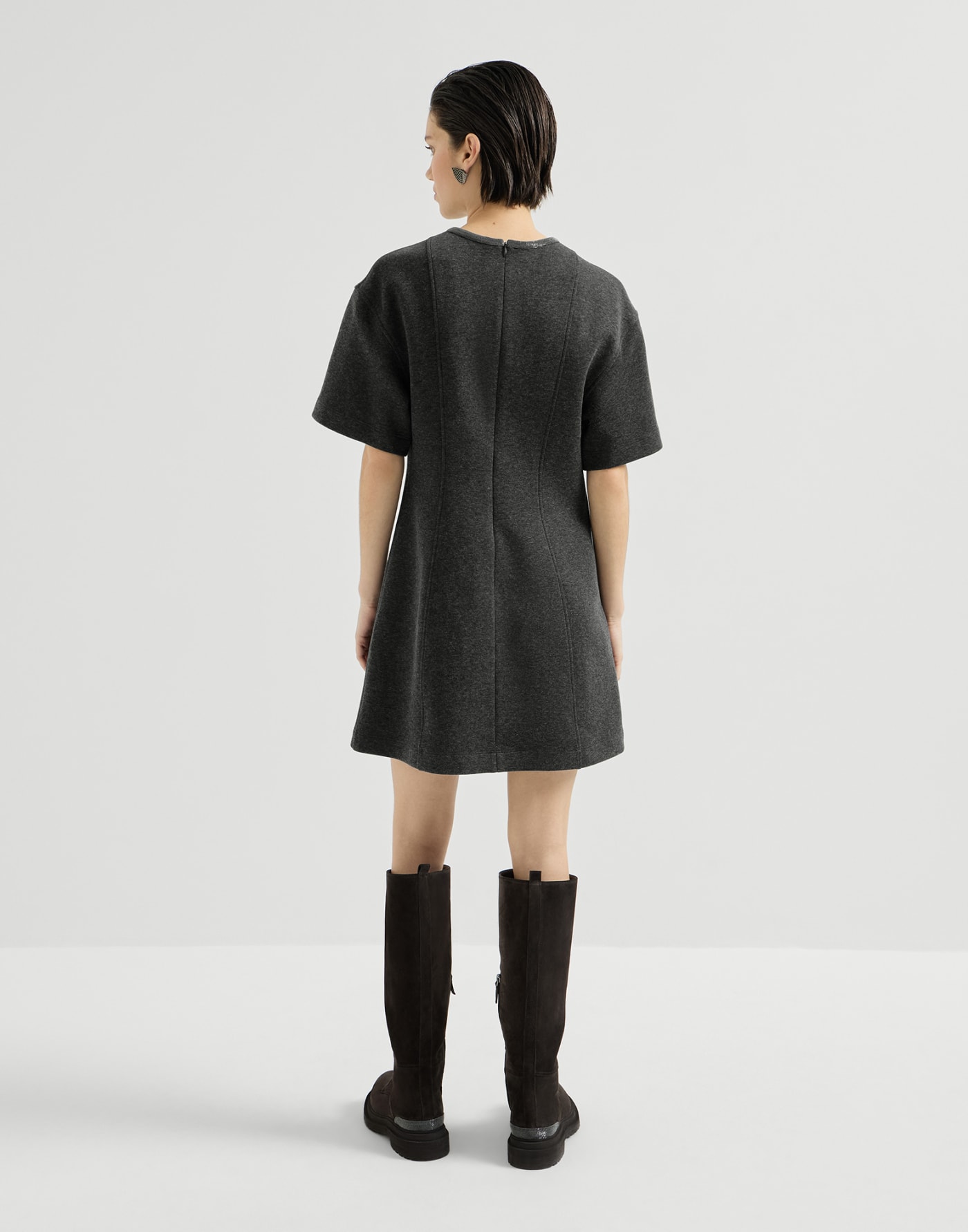 T-shirt dress with precious collar Anthracite Woman - Brunello Cucinelli