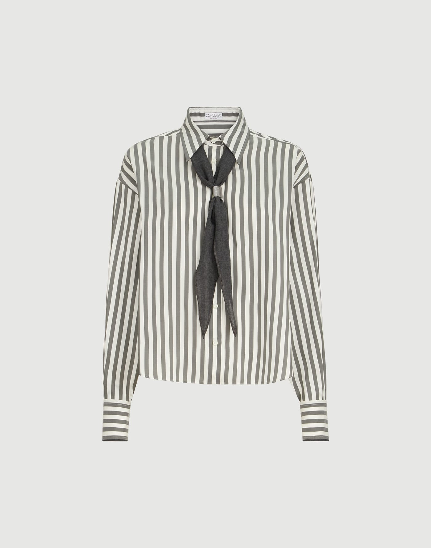 Poplin shirt with foulard Green Woman - Brunello Cucinelli