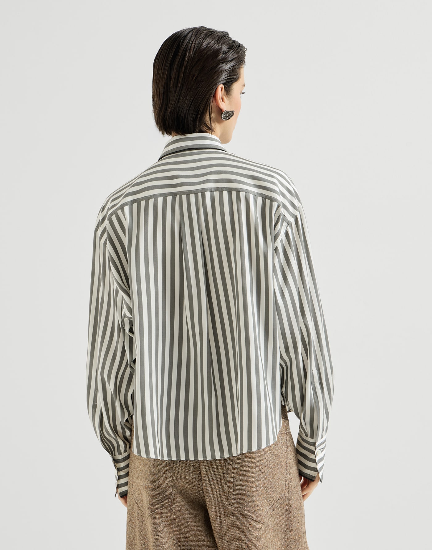 Poplin shirt with foulard Green Woman - Brunello Cucinelli