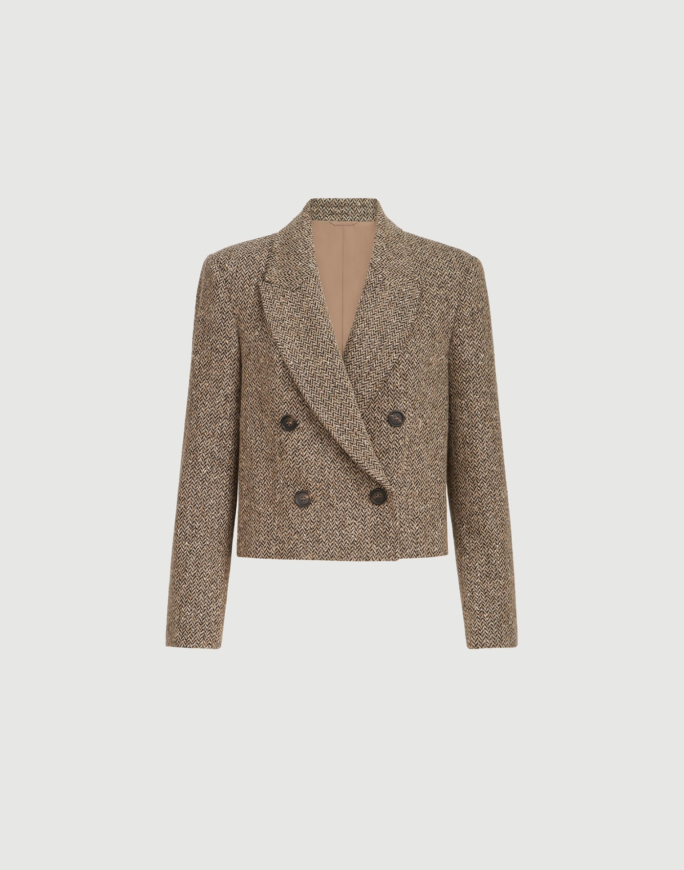 Пиджак Crop из ткани в елочку Sparkling Светло-Коричневый Женщина - Brunello Cucinelli