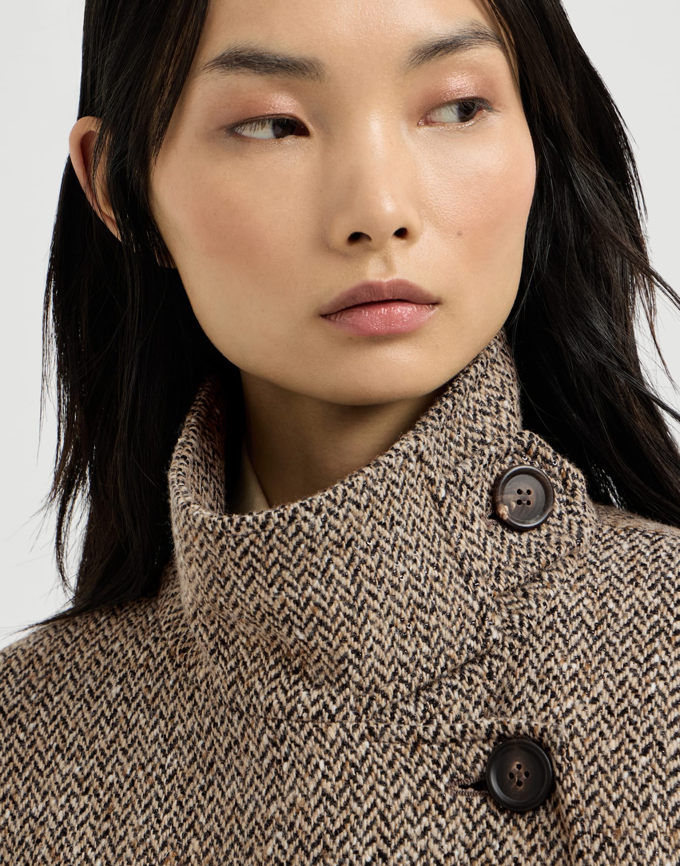 闪烁雪佛龙系带外套大衣 浅棕色 女款 - Brunello Cucinelli