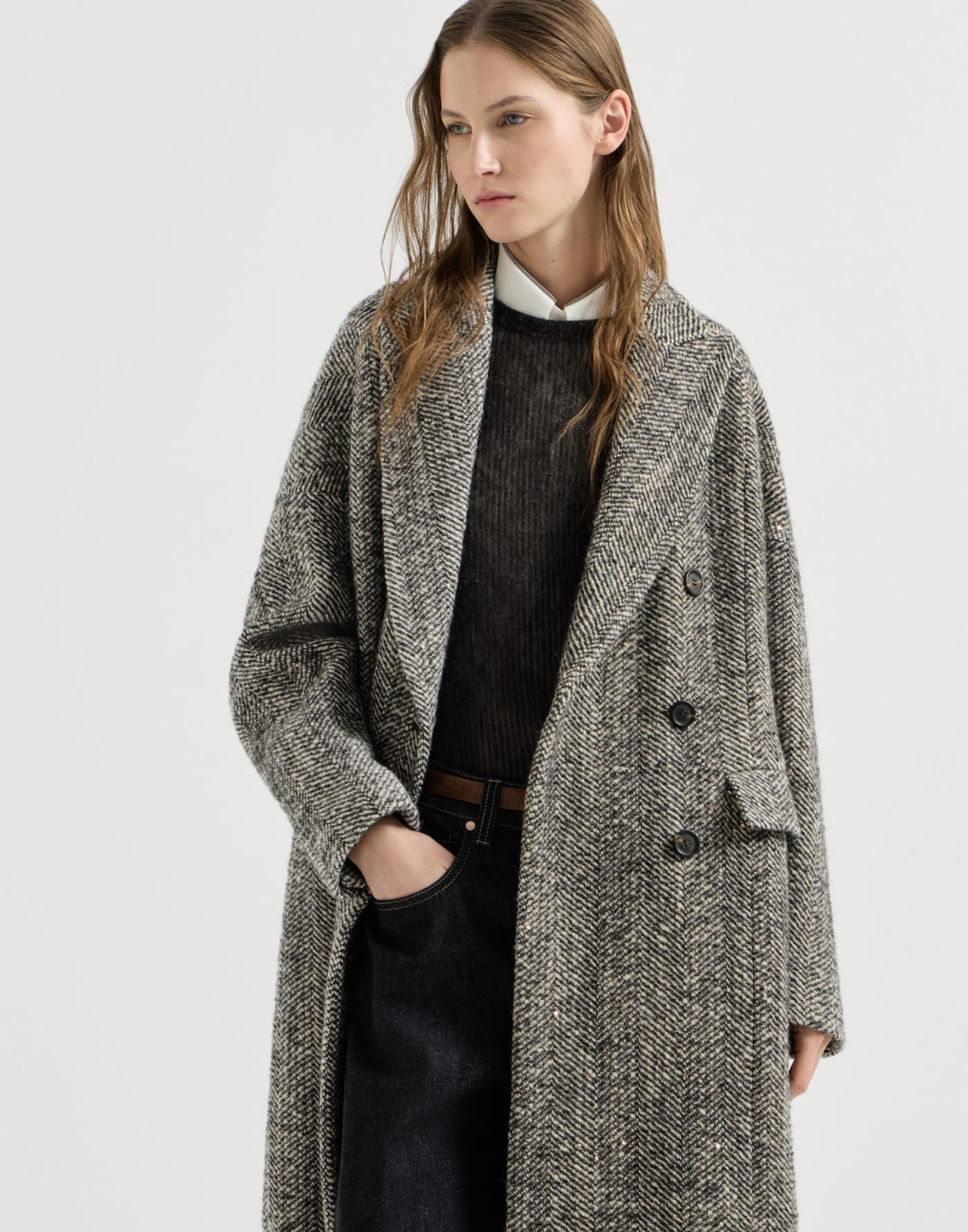 Dazzling chevron coat Brown Woman - Brunello Cucinelli