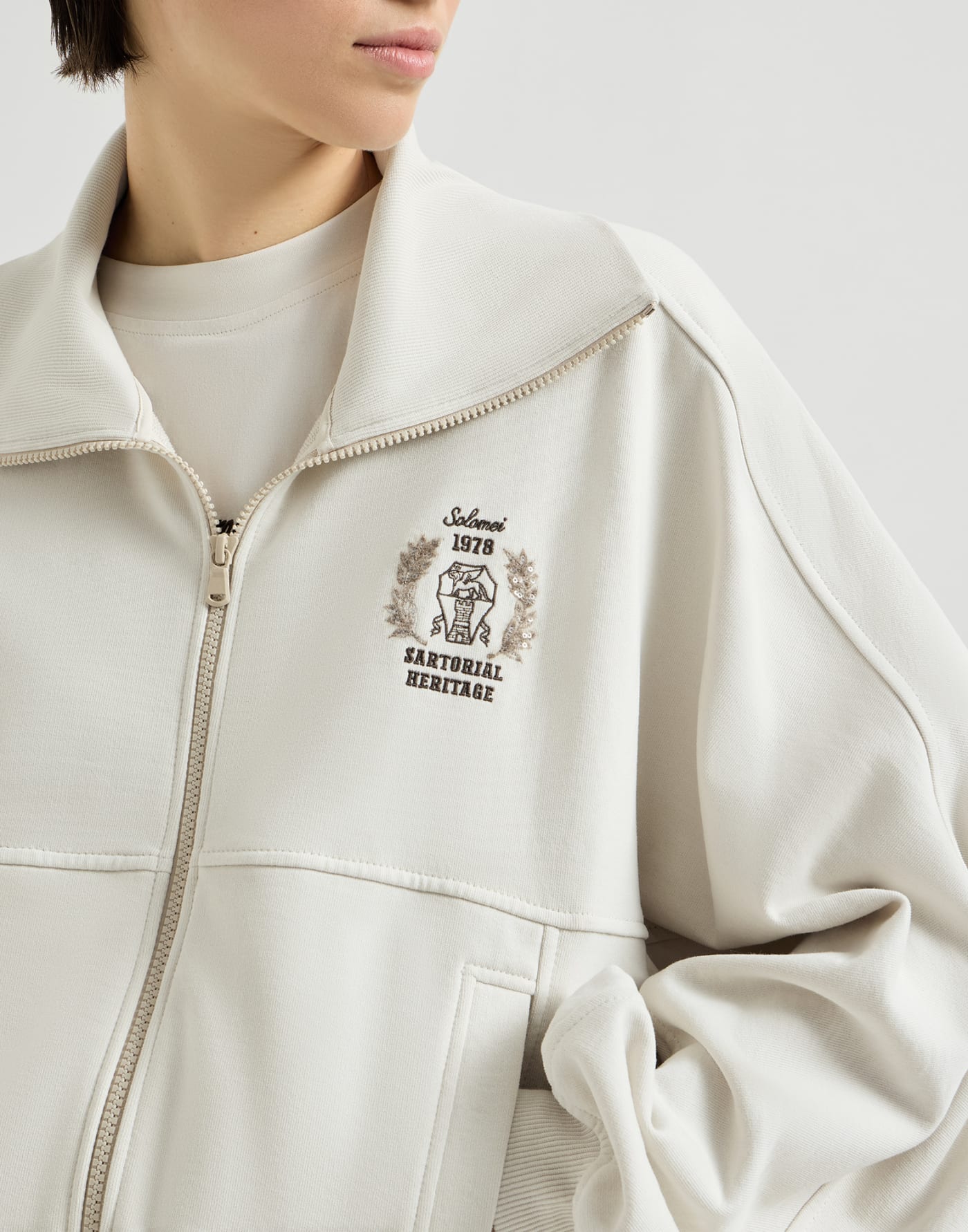 Smooth French terry sweatshirt with logo Milk Woman - Brunello Cucinelli