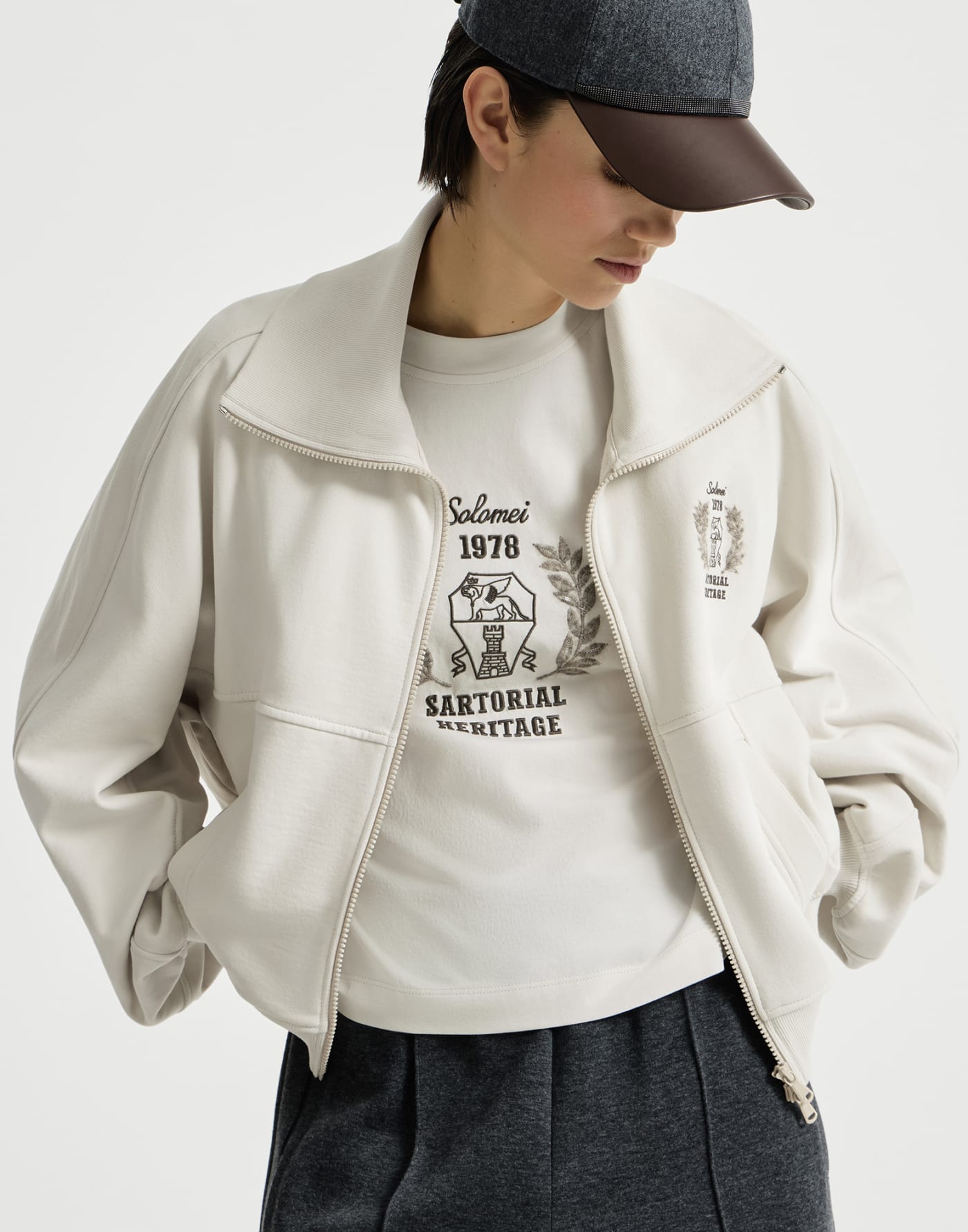 Smooth French terry sweatshirt with logo Milk Woman - Brunello Cucinelli
