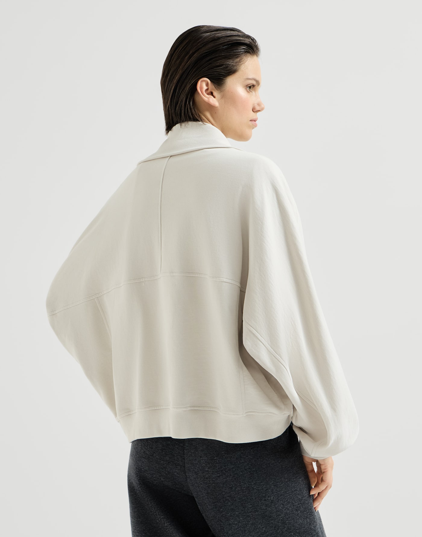 Smooth French terry sweatshirt with logo Milk Woman - Brunello Cucinelli