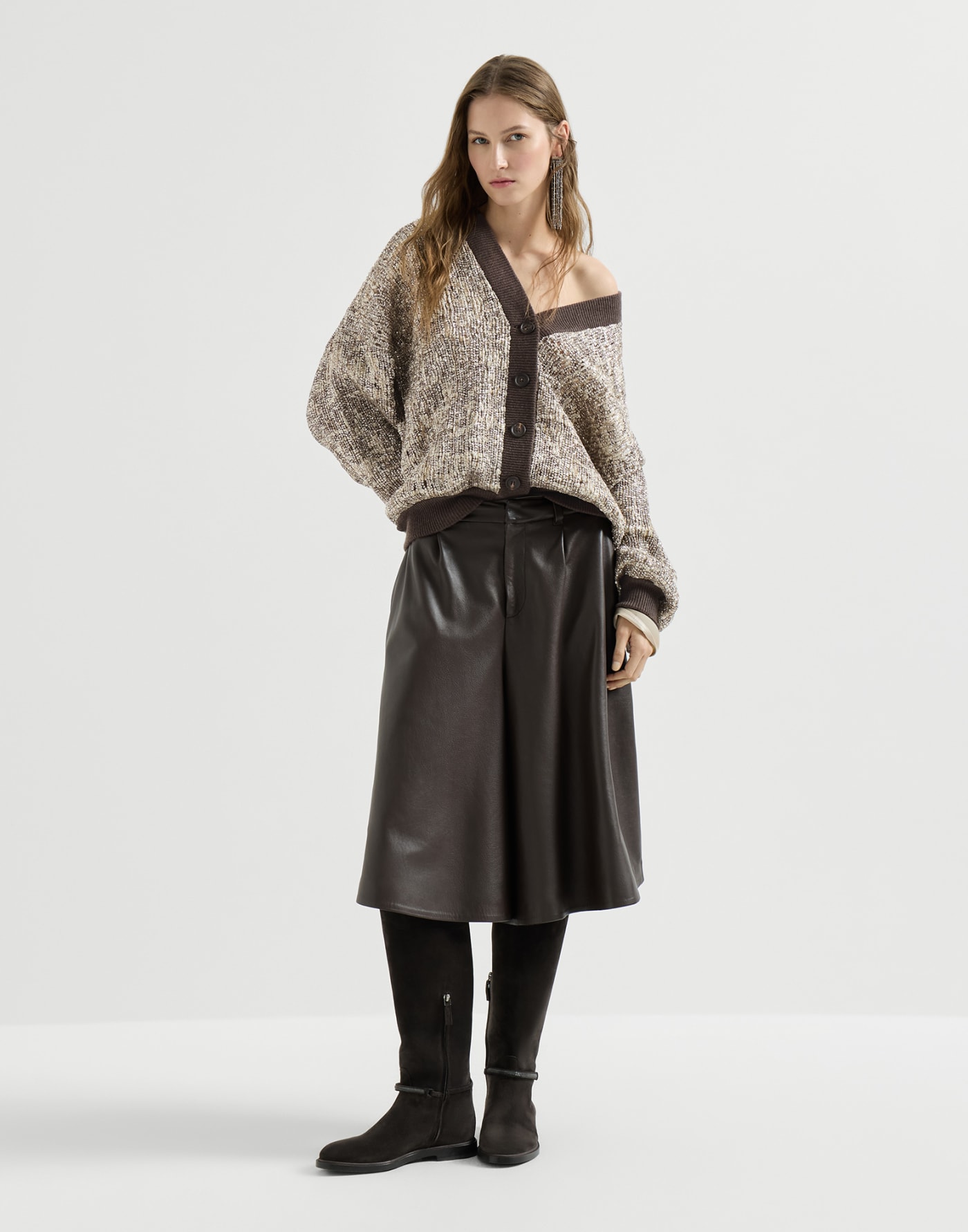 Dazzling Craquelé Embroidery Cardigan Silver Woman - Brunello Cucinelli