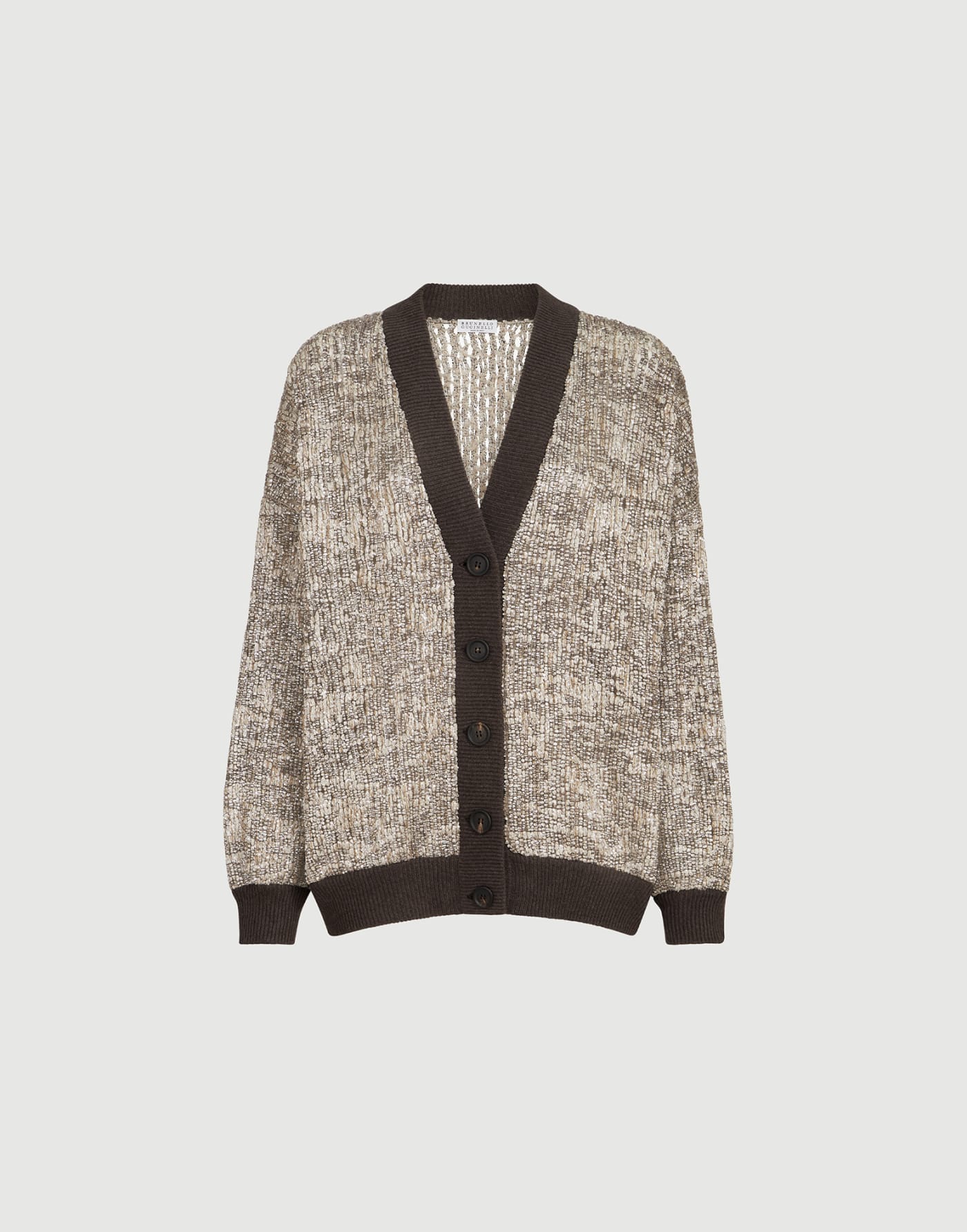Dazzling Craquelé Embroidery Cardigan Silver Woman - Brunello Cucinelli