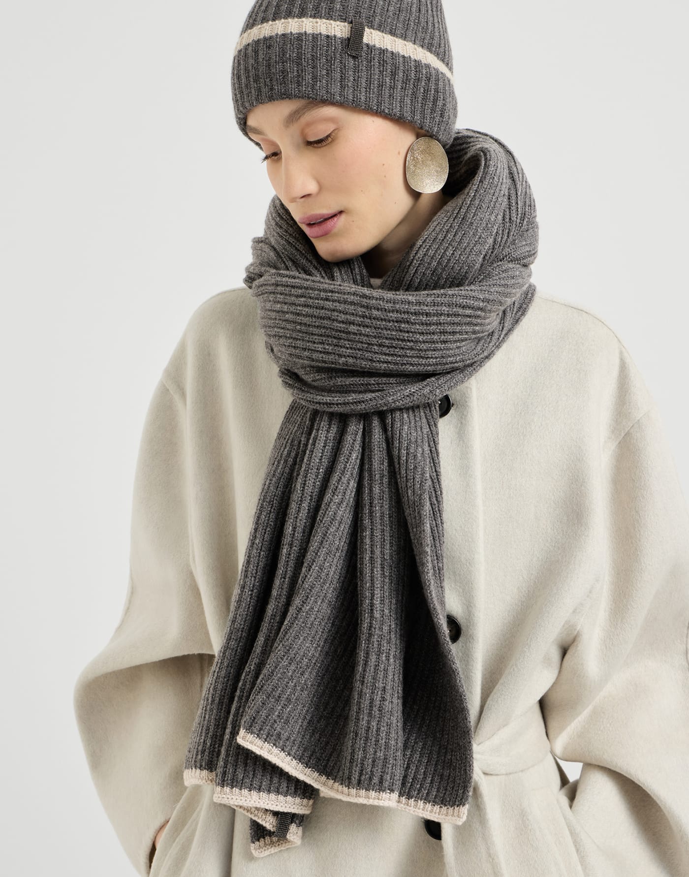 Cashmere knit scarf Lead Woman - Brunello Cucinelli
