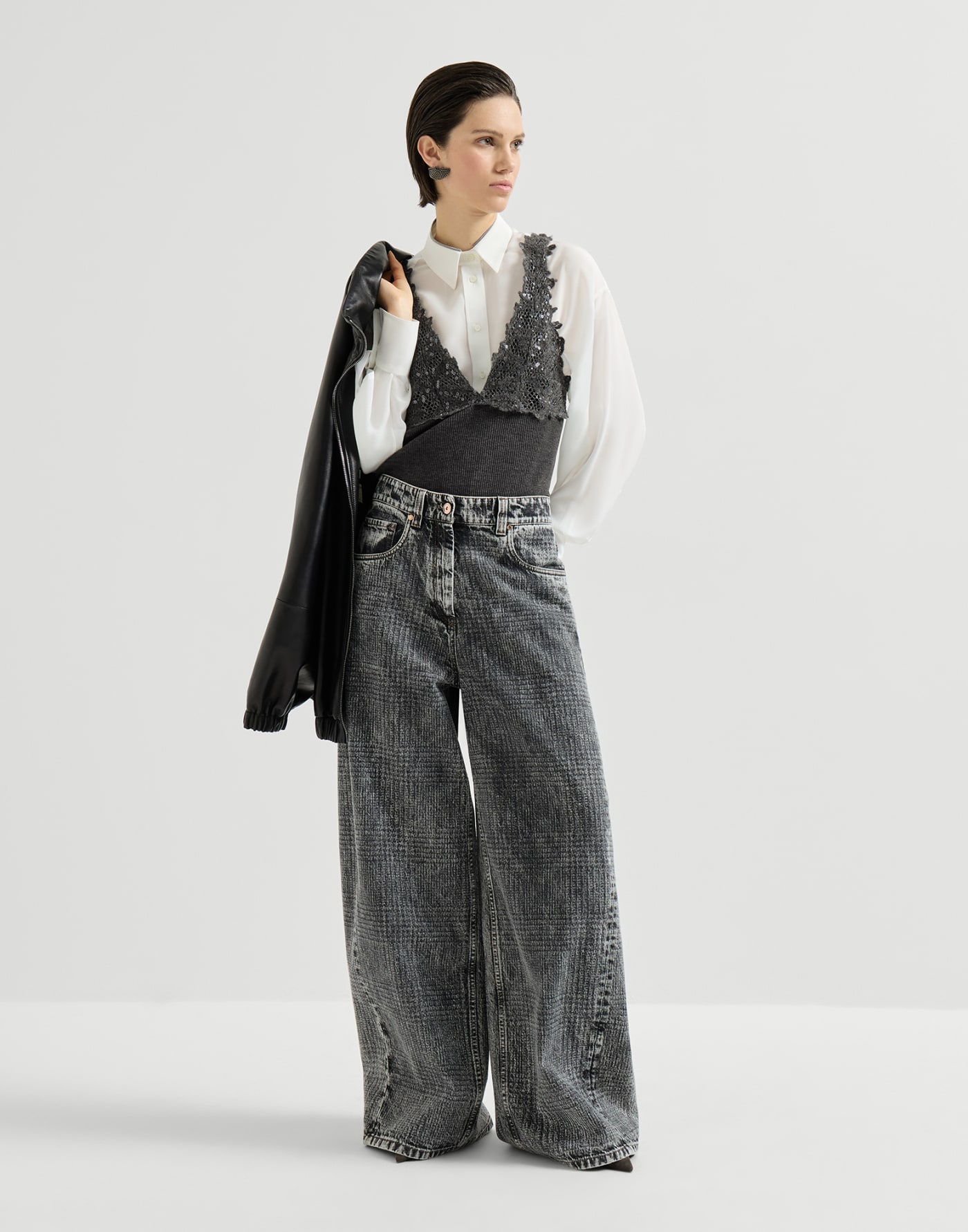 Top with dazzling lace embroidery Lead Woman - Brunello Cucinelli